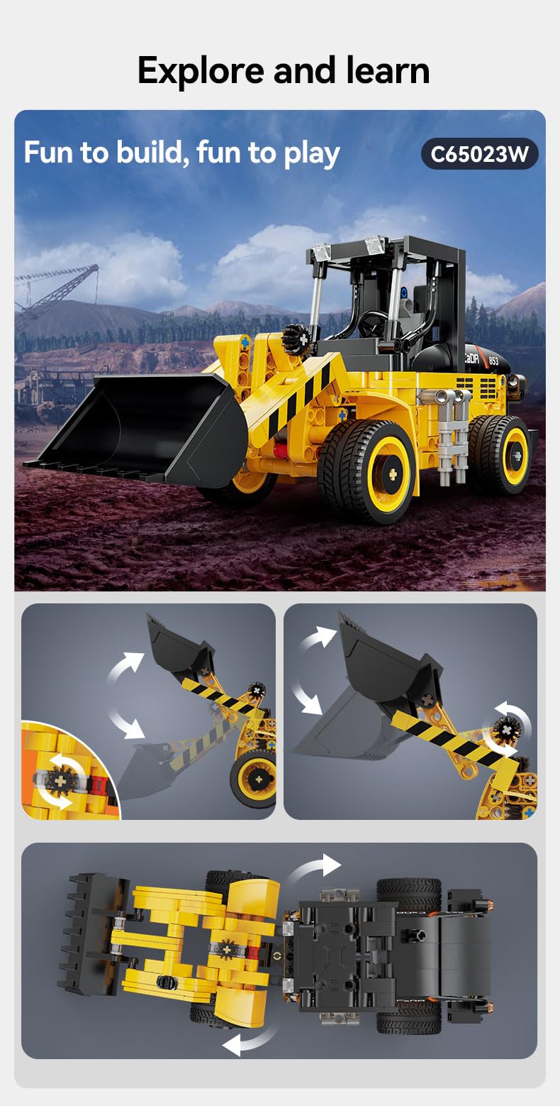 CaDA Construction Loader Tractor - 403 Pieces - Self-Build Brick Building Block Model C65023W, Yellow, Medium - Image 2