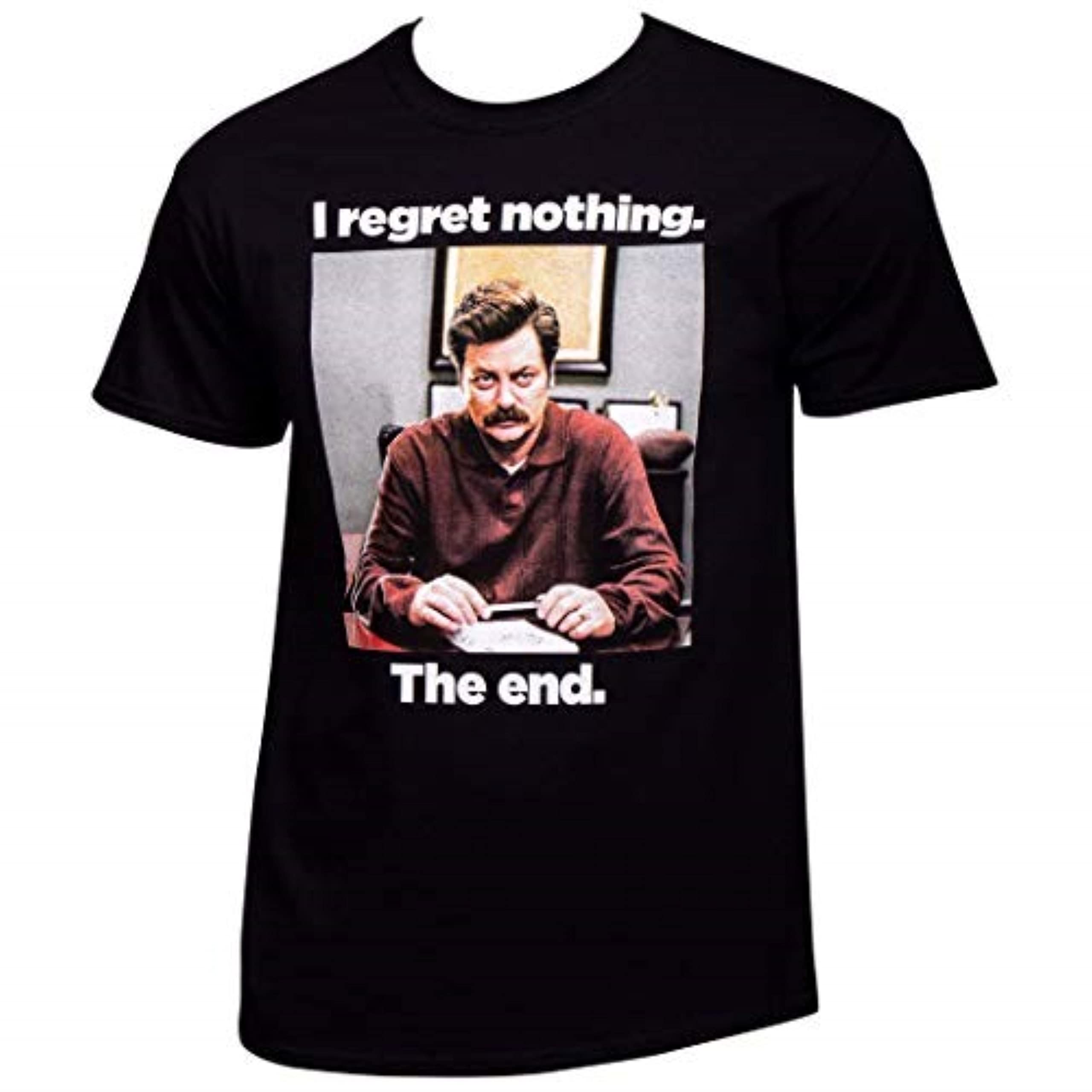 Parks and RecreationsRon Swanson I Regret Nothing T-Shirt - Men's Small, Black, Black, S