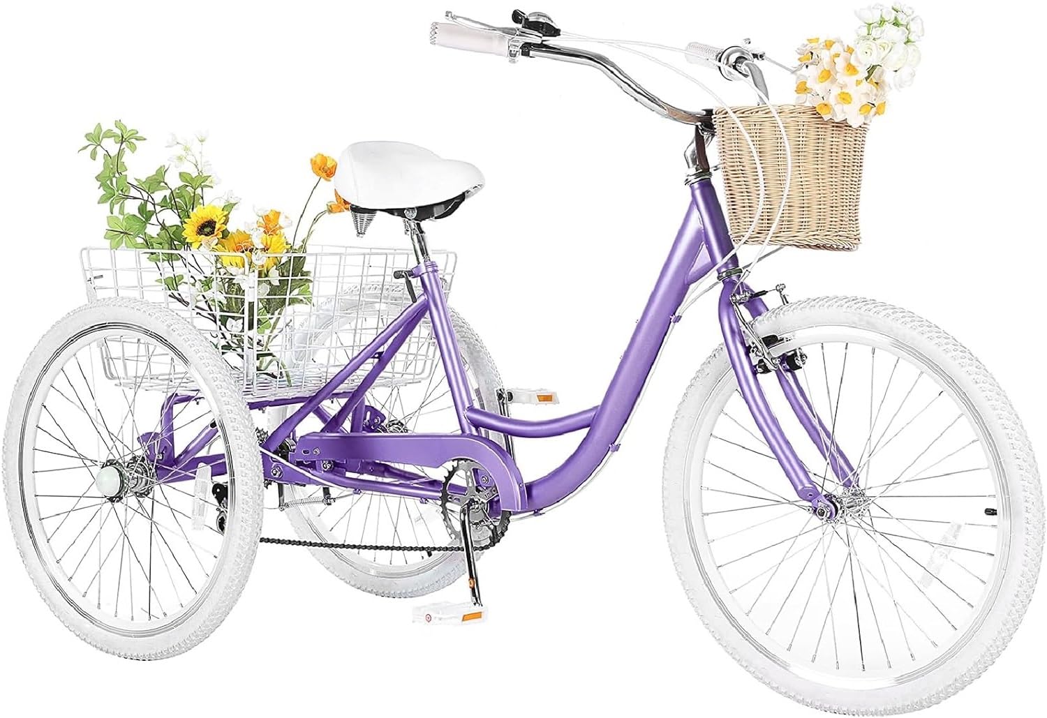 Adult Tricycles for Adults, 7 Speed Adult Trikes, 20/24/26 inch 3 Wheel Bike with Basket, Three-Wheeled Cruiser Bicycles for Women and Men, Without Fenders