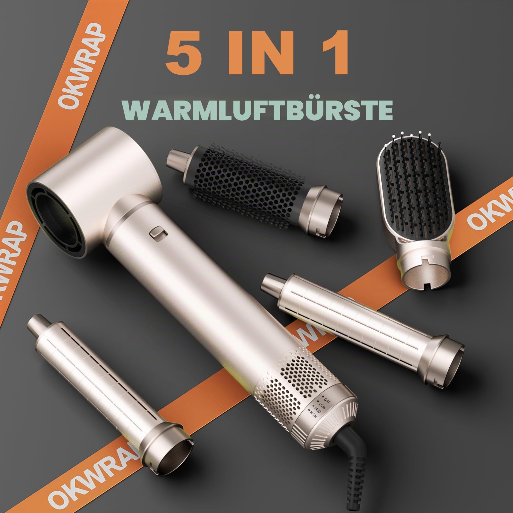 OKWRAP Hairstyler 5 in 1 Haarstyler Hair Styler Set Mit Rundbürstenföhn