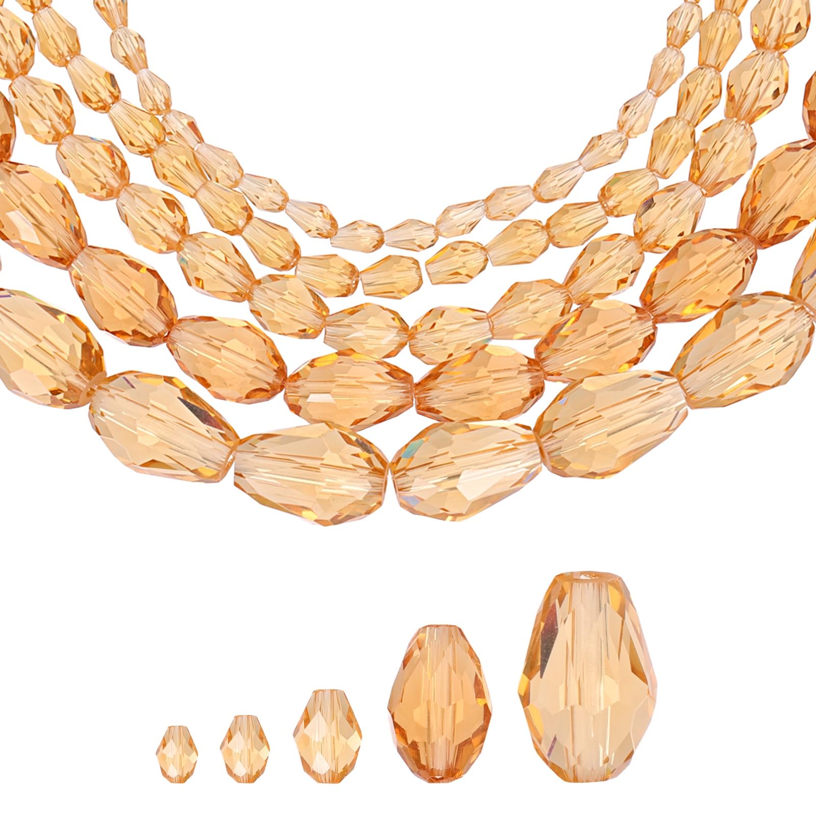 sourcing map 328 PCS Teardrop Crystal Glass Beads, 3x5mm Faceted Shape Crystal AB for Necklace Bracelet Earrings DIY Jewelry Crafts Making Supplies, Golden Champagne โ image 1