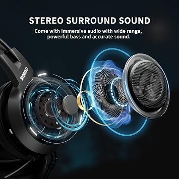 SOMIC Stereo Gaming Headset with Mic for PS4, PS5, Xbox One, PC, Mobile Phone, 3.5MM Sound Detachable Cat Ear Headphones Lightweight Self-Adjusting Over Ear Office Headphones G951S Black