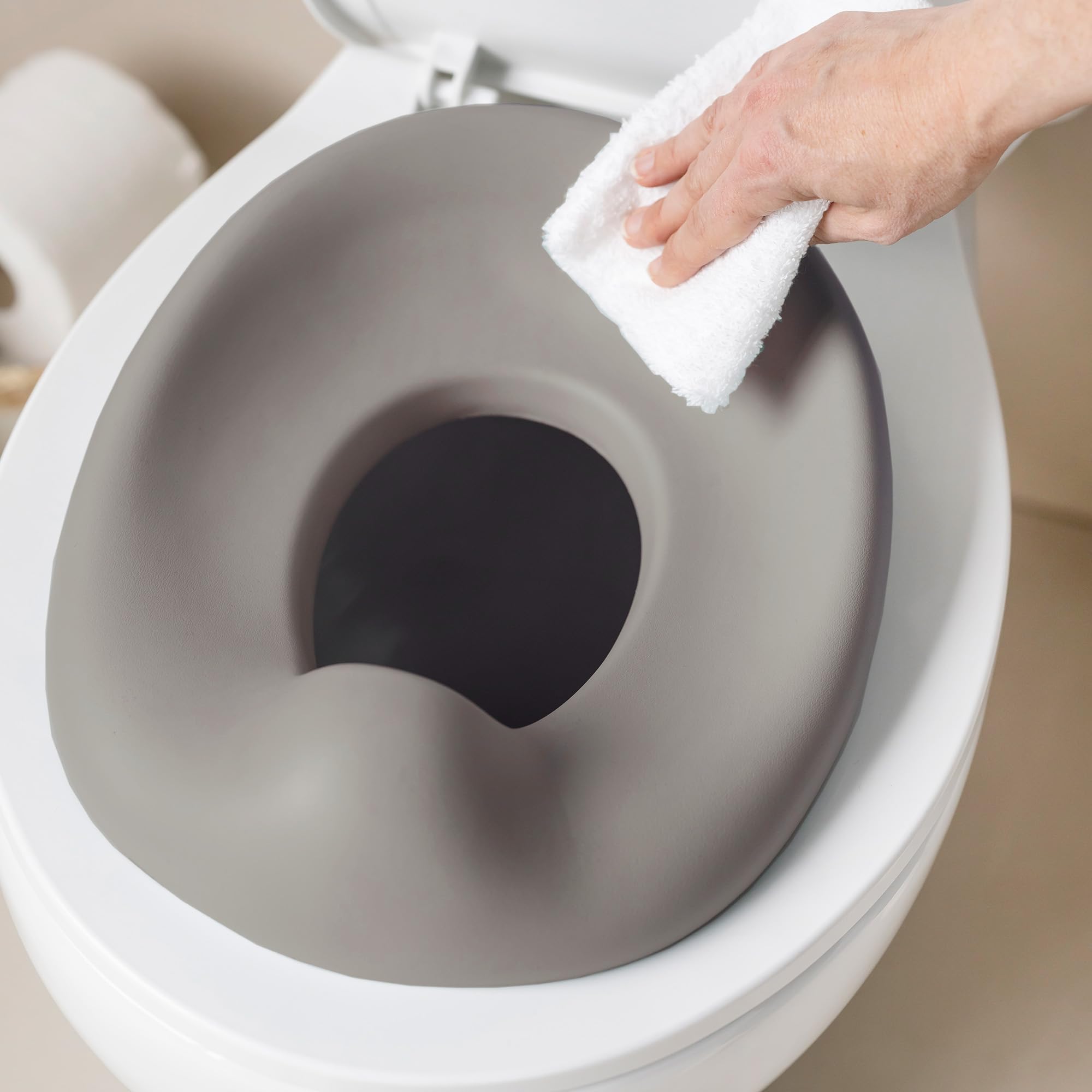 Nattou Babytopf 3in1, Töpfchen + Hocker + Toilettensitz für Kinder, Einfaches Toilettentraining, Ca. 34 cm, Ab ca. 18 Monate bis ca. 4 Jahre, Care, ABS/EVA, Taupe