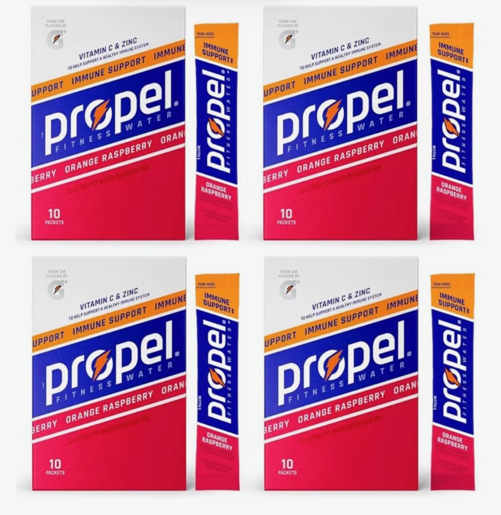 Propel Zero Sugar Electrolyte Powder Packets, 10 count pack of 4 (40 Count, Orange Raspberry) in STAW box