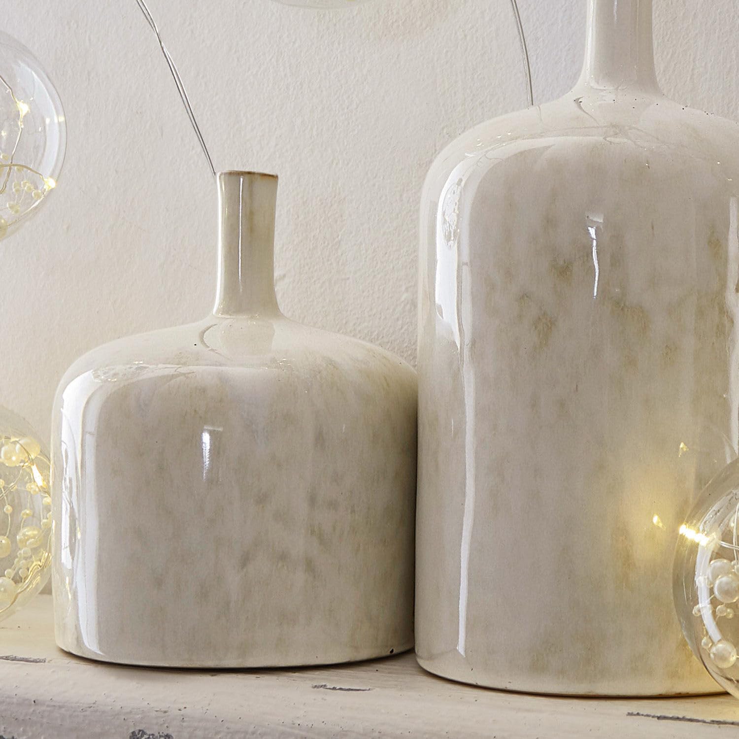 Loberon Kurys Coppia di vasi - Ceramica - Lavorazione e velatura Artigianale, Crema