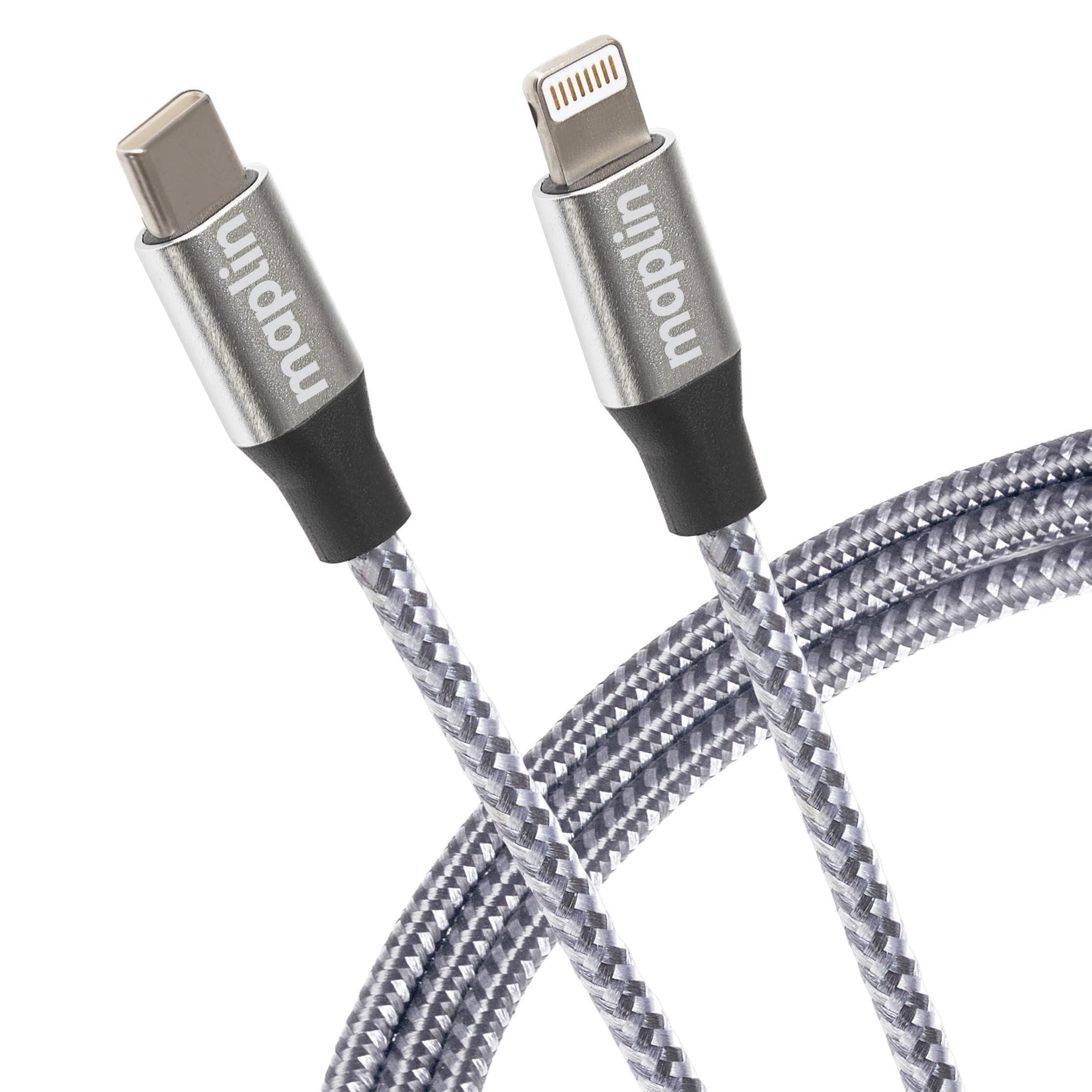 Maplin 8-Pin Apple to USB-C Cable Braided, 20W Fast Charge, Silver (3 Metre)