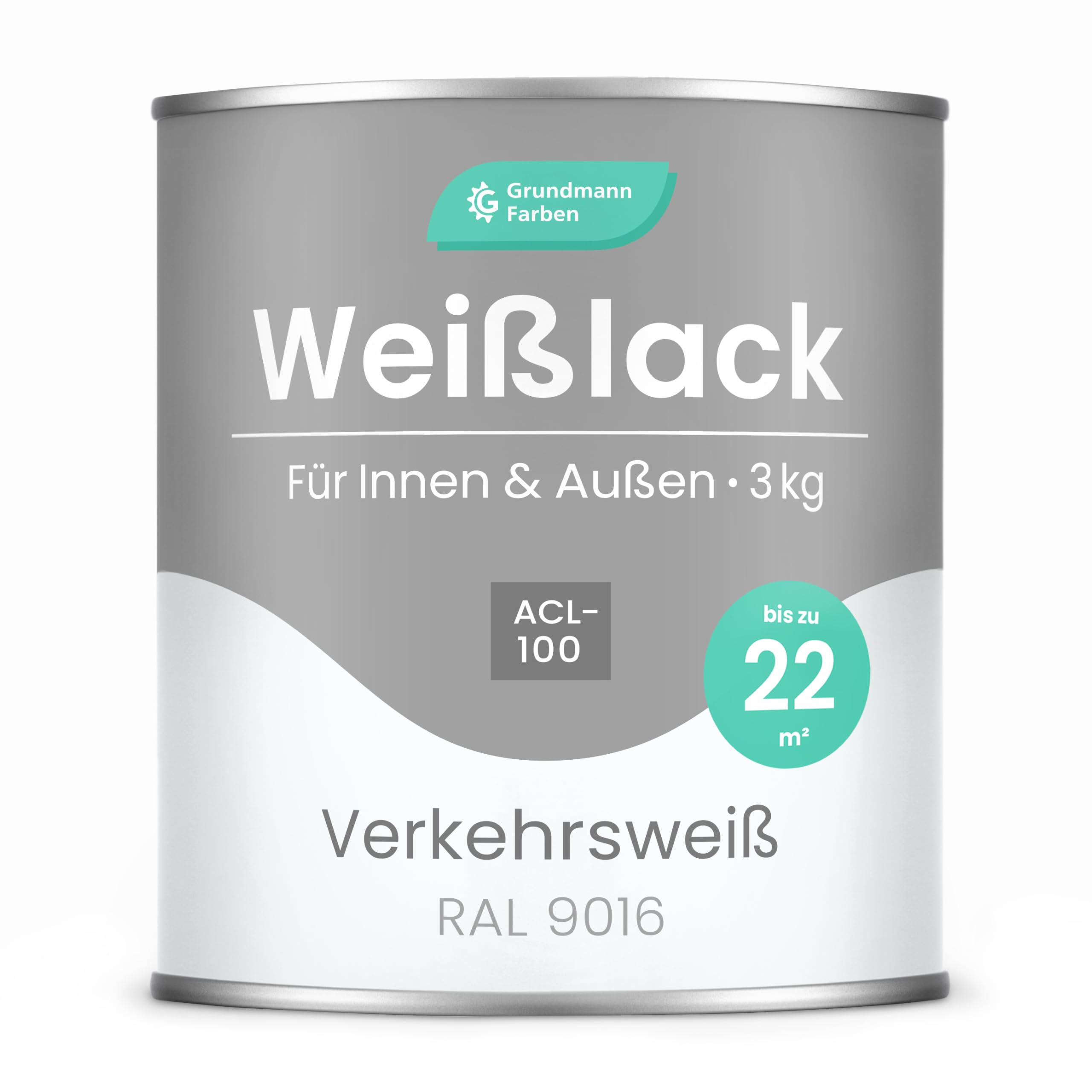Grundmann Weisslack - 3 Kg - RAL 9016 Verkehrsweiss - Seidenmatt - 4in1 Grundierung & Decklack - Premium Weißlack - Hohe Beständigkeit & Deckkraft - Holz, Metall, Kunststoff