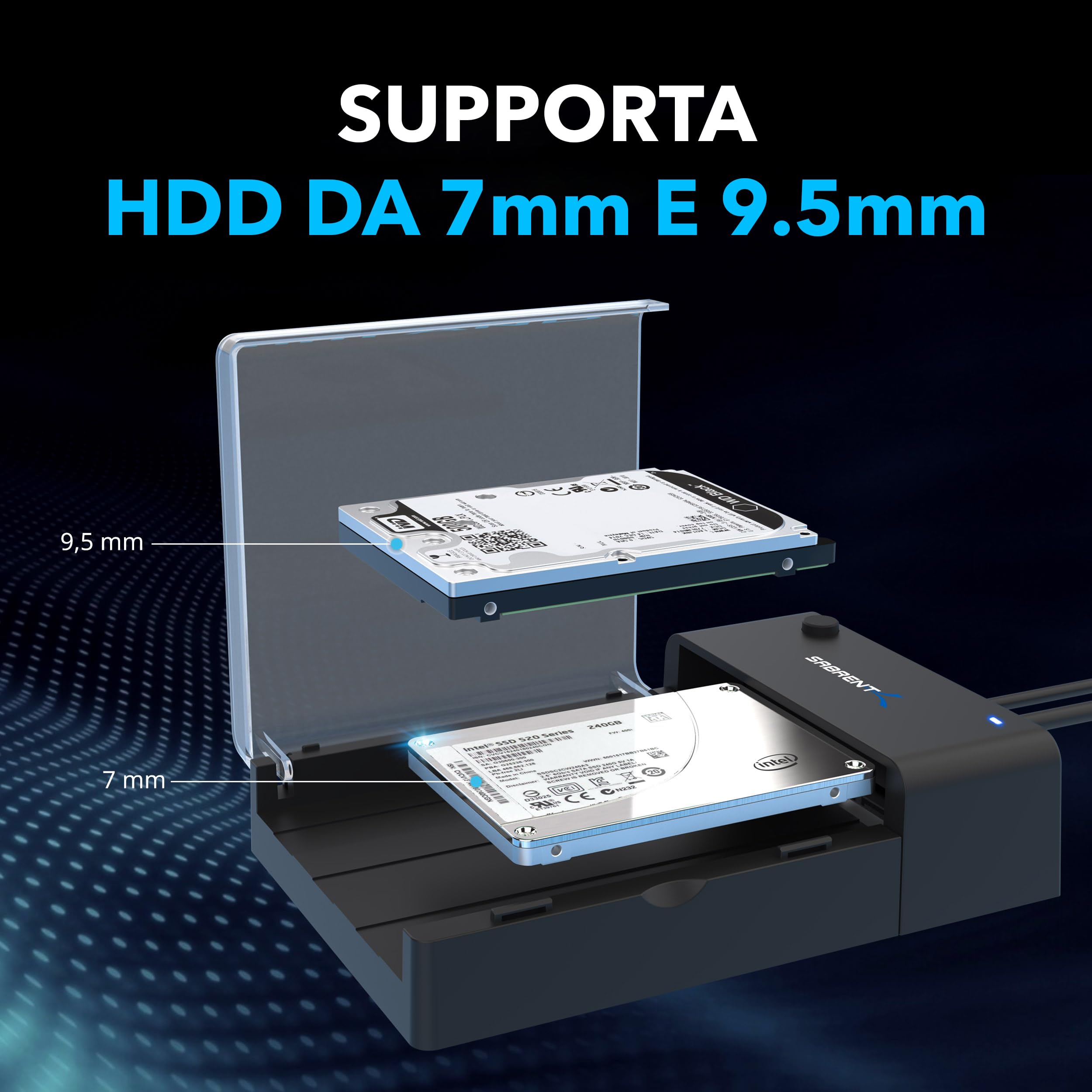 SABRENT Docking Station SSD Hard Disk Esterno HDD 2.5 o 3.5 pollici, USB 3.2 Gen 1 a SATA [Supporta UASP] (EC-DFLT)