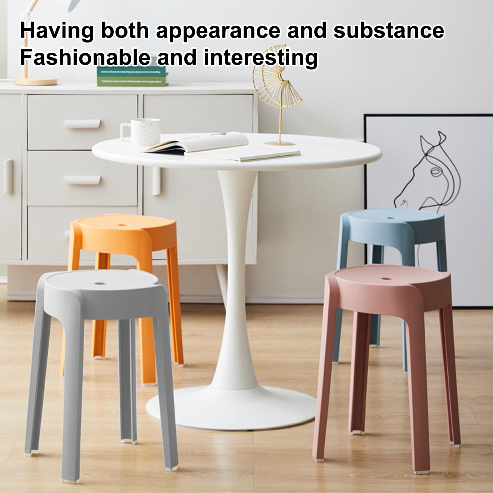 Taburetes de Bar de plástico apilables | Juego de 5 resistentes para cocina y baño, antideslizante, 5 colores