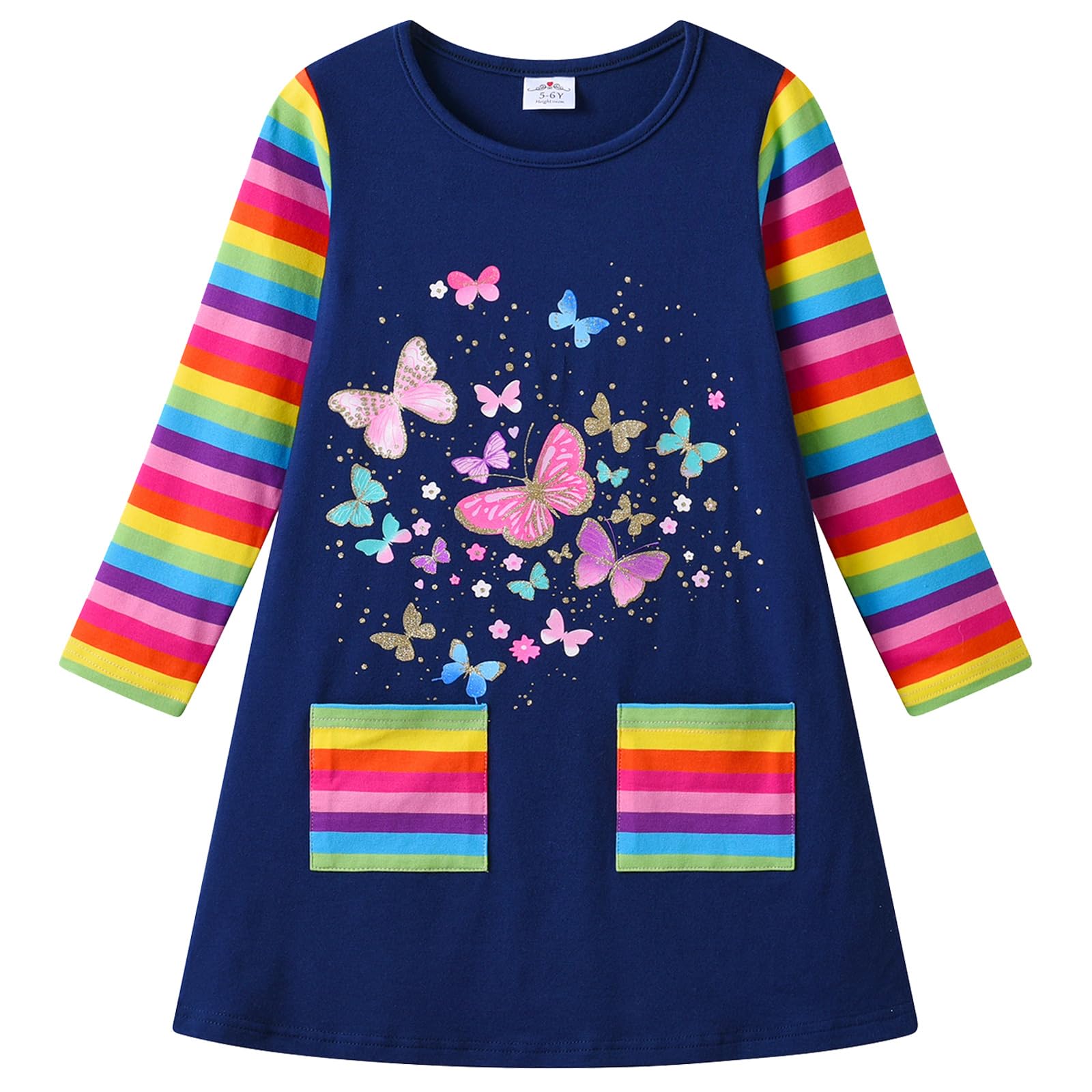 VIKITA Niñas Vestidos Algodón Animal Bordado Manga Larga Vestido para Niños — view 12