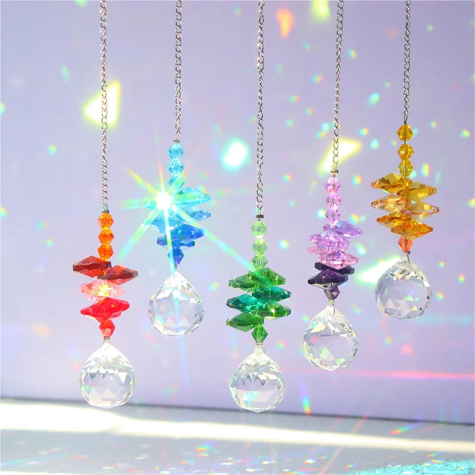 5 STÜCKE Kristall Windspiel Sommer Prisma Anhänger Healing Regenbogen Lichtfänger Fenster Sonnenfänger Für Garten