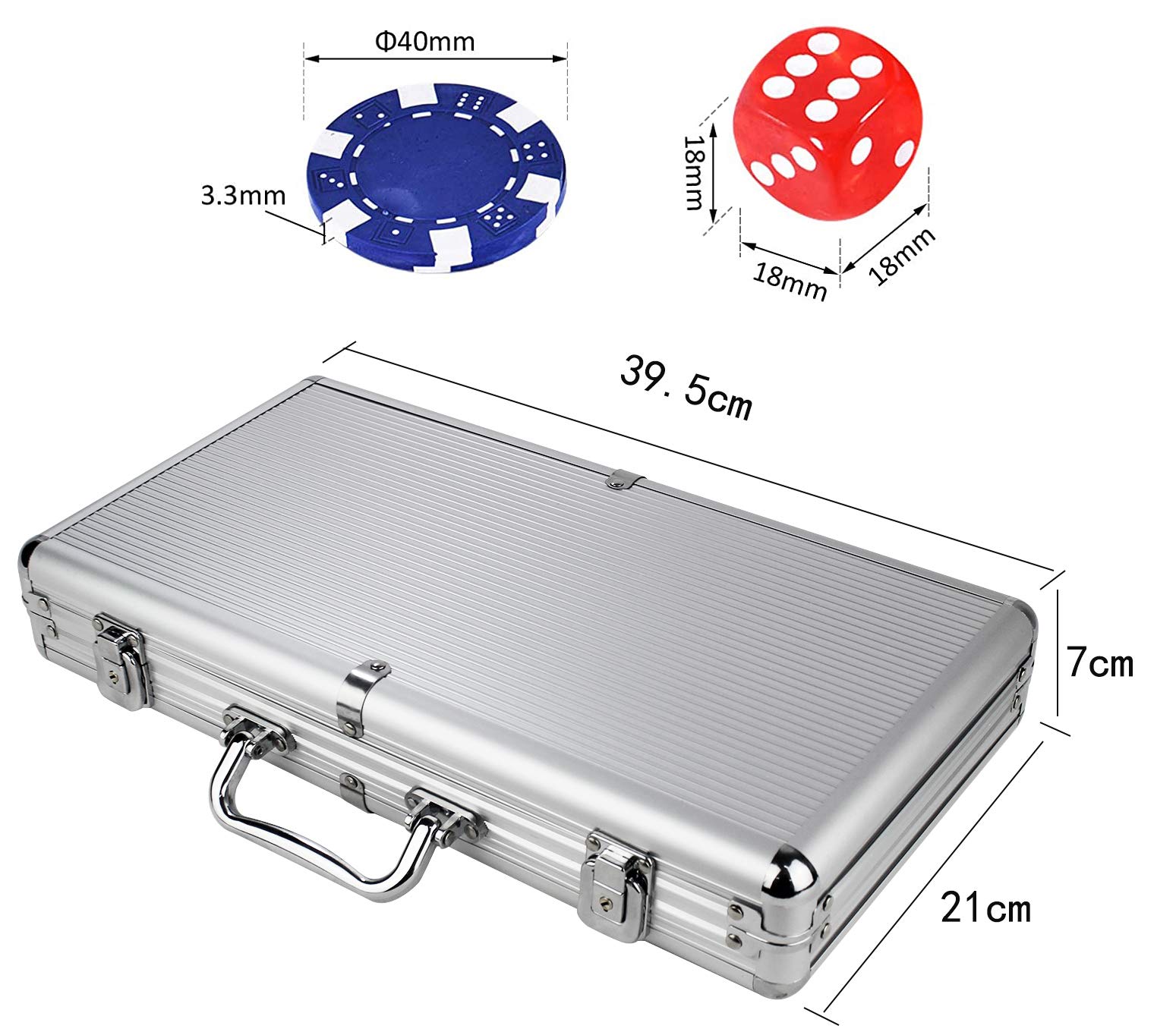 MASMAS Set de Poker/Póquer, Texas Holdem, Blackjack Completo con Maletín de Aluminio, Juego de Fichas Plástico, Mini Casino Portátil, Accesorios de Baccarat, Juegos de Mesa y Entretenimiento