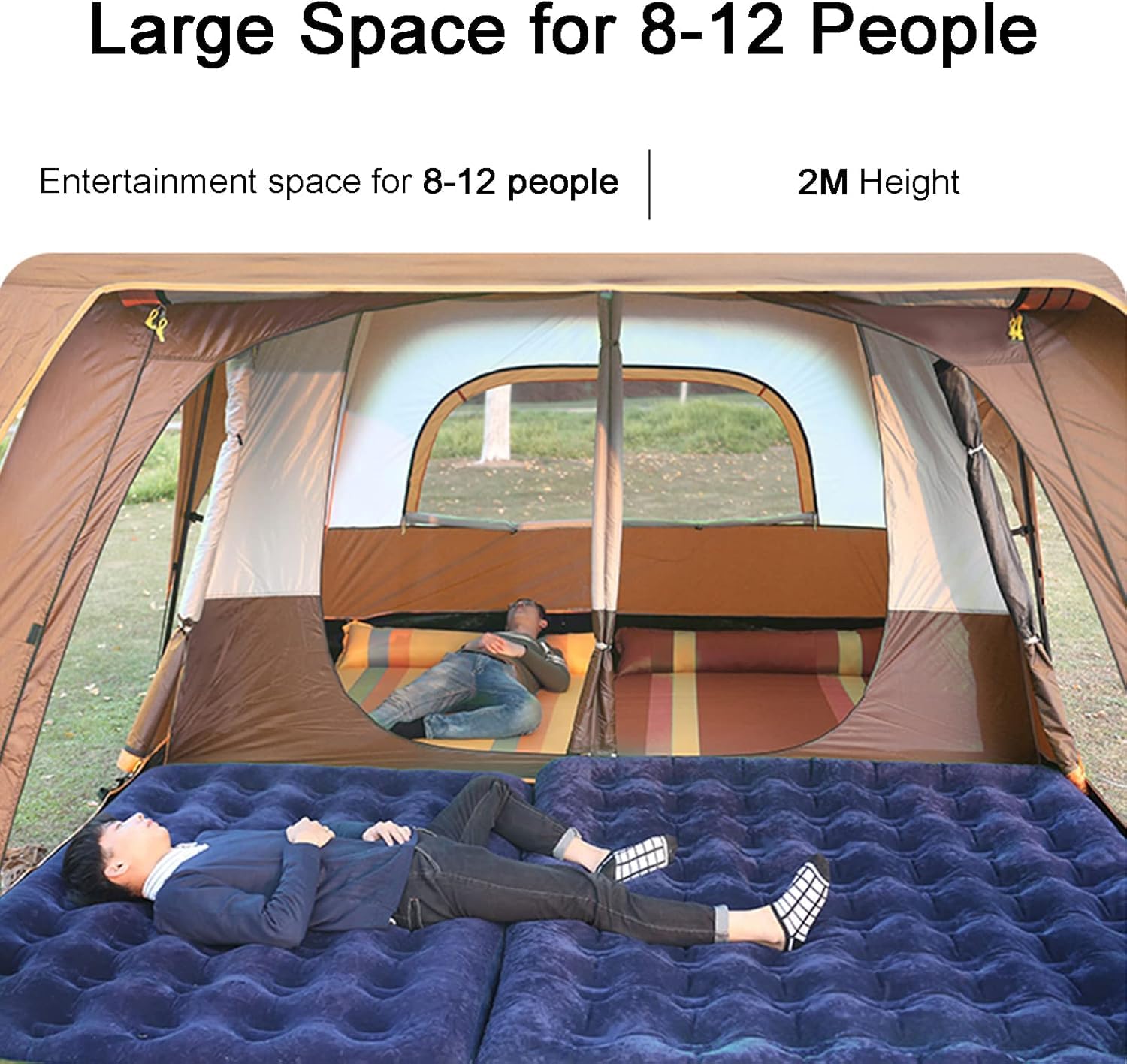 Tende da Campeggio con Portico, Tenda Istantanea Tenda da Campeggio Automatica, Impermeabile Antivento Facile da Installare in Pochi Minuti Ideale per Viaggi in Auto in Fa, Orange, 320 * 220 * 195cm