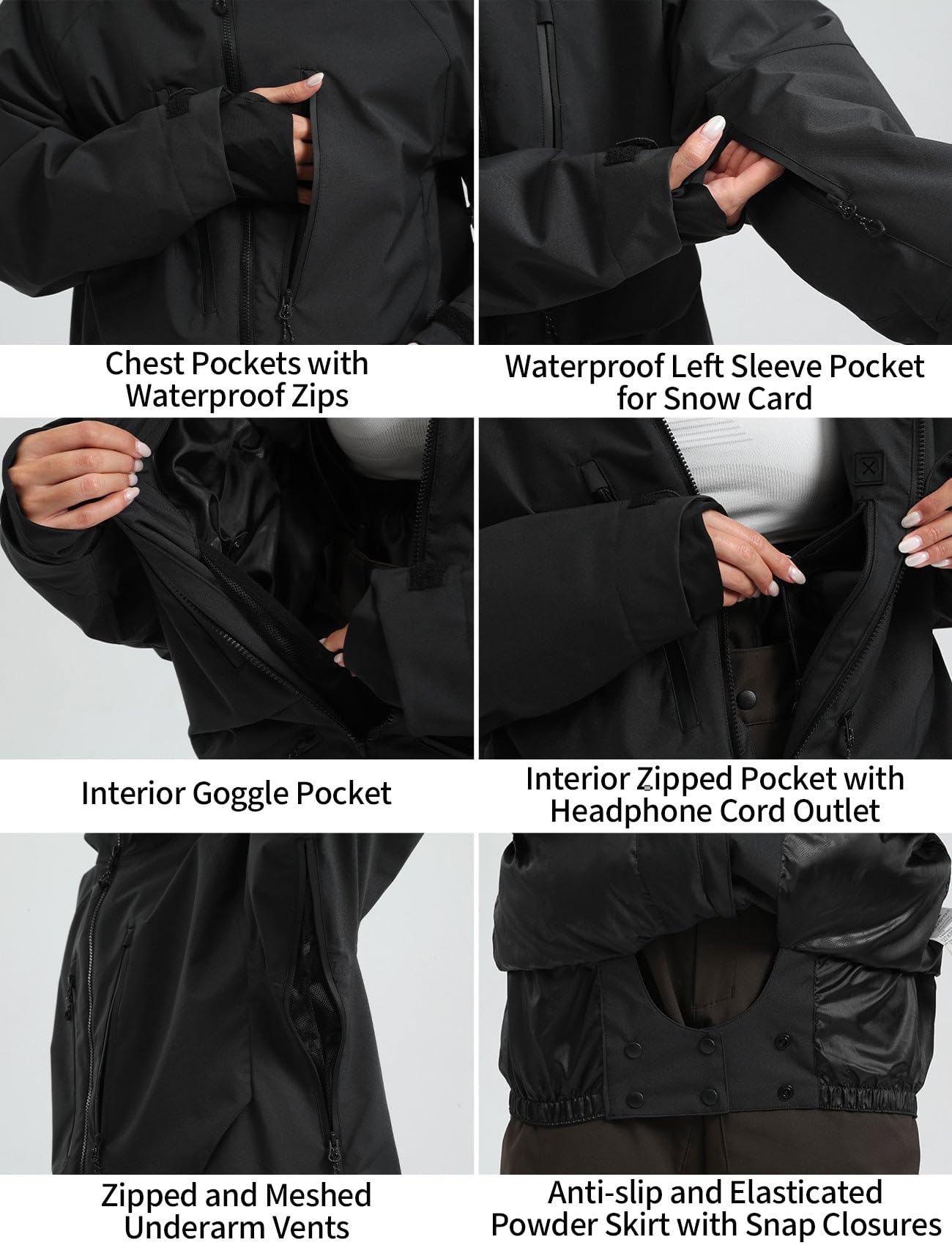 GSOU SNOW Chaqueta de Esquí Holgados Chaqueta de Snowboard Baggy Impermeable Antiviento Transpirable Aislante Térmico con Capucha