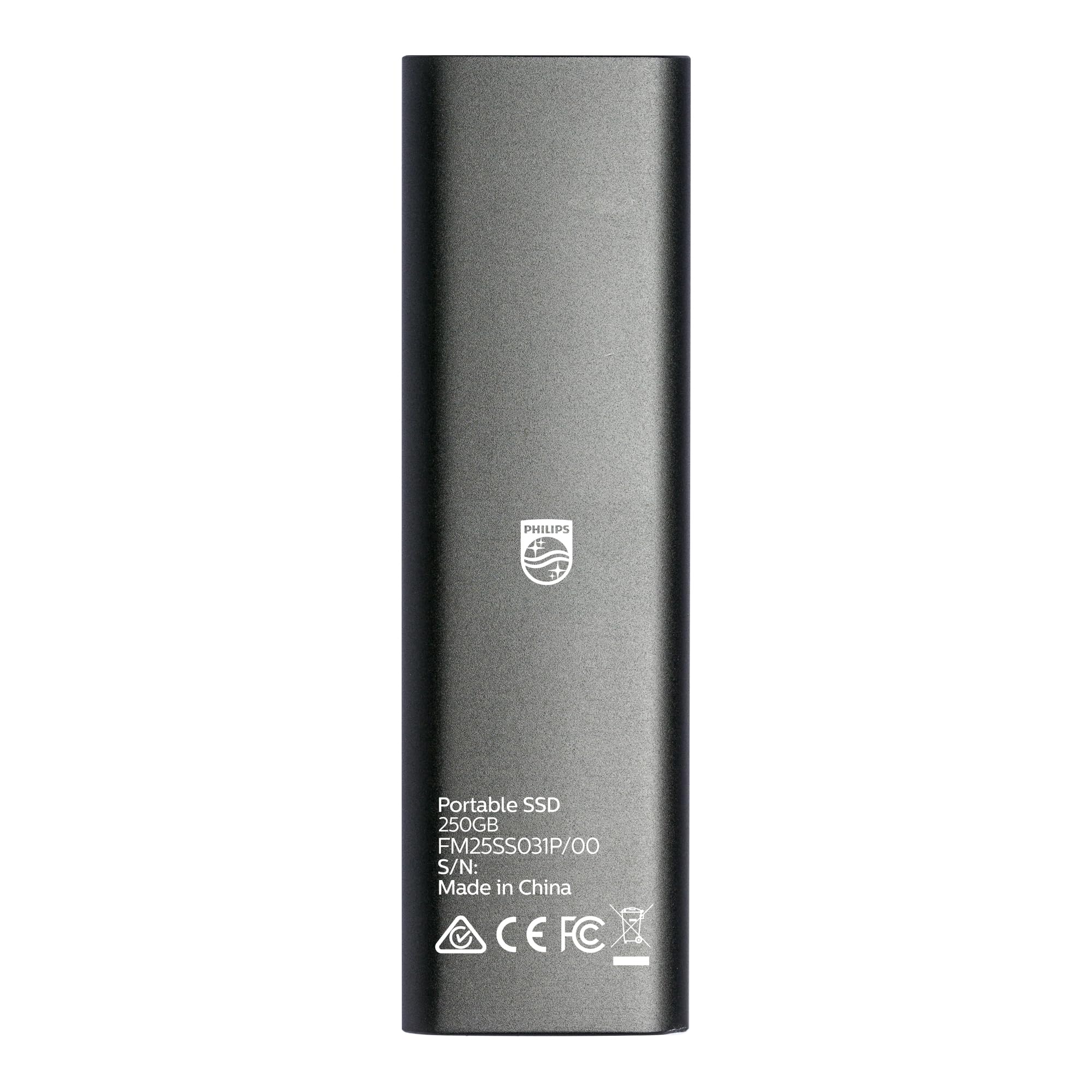 Philips SSD Externo portátil de 250 GB - Ultra Slim SATA Ultra Speed USB-C, Velocidad de Lectura de hasta 250 GB/s, Aluminio