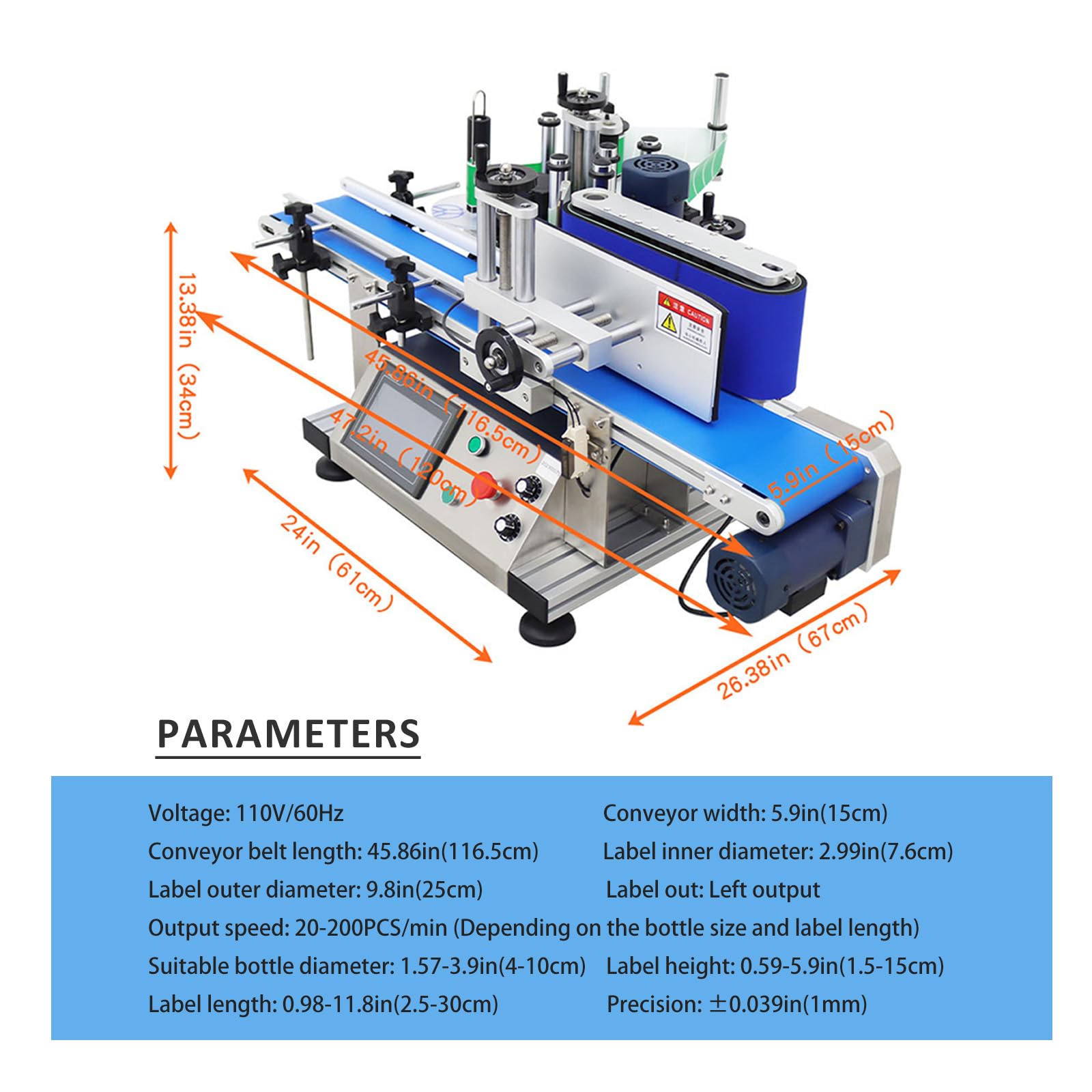 BEILOCKERY Automatic Labeling Machine Round Bottle High Speed Automatic Label Applicator with Conveyor 20-200pcs/min 110V