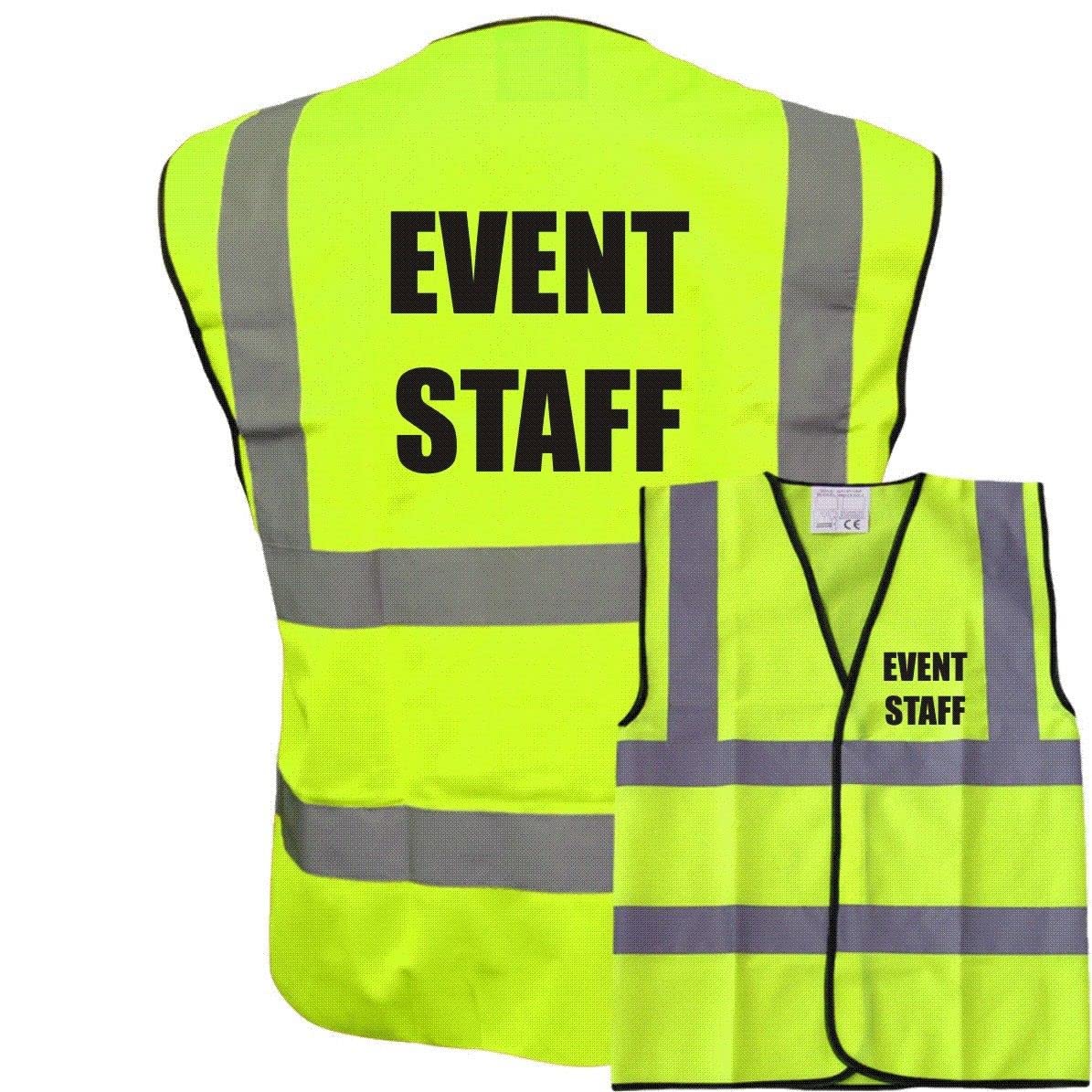 Event Staff Printed in Black text on Hi Vis Safety Vest Hi Viz Waistcoat Supplied by Simply Hi Vis Clothing UK