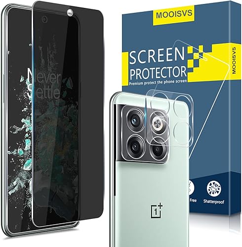 [2+2] Protector de pantalla de vidrio templado para Oneplus 10T 5G (2 paquetes) + protector de lente de cámara (2 paquetes), película de vidrio