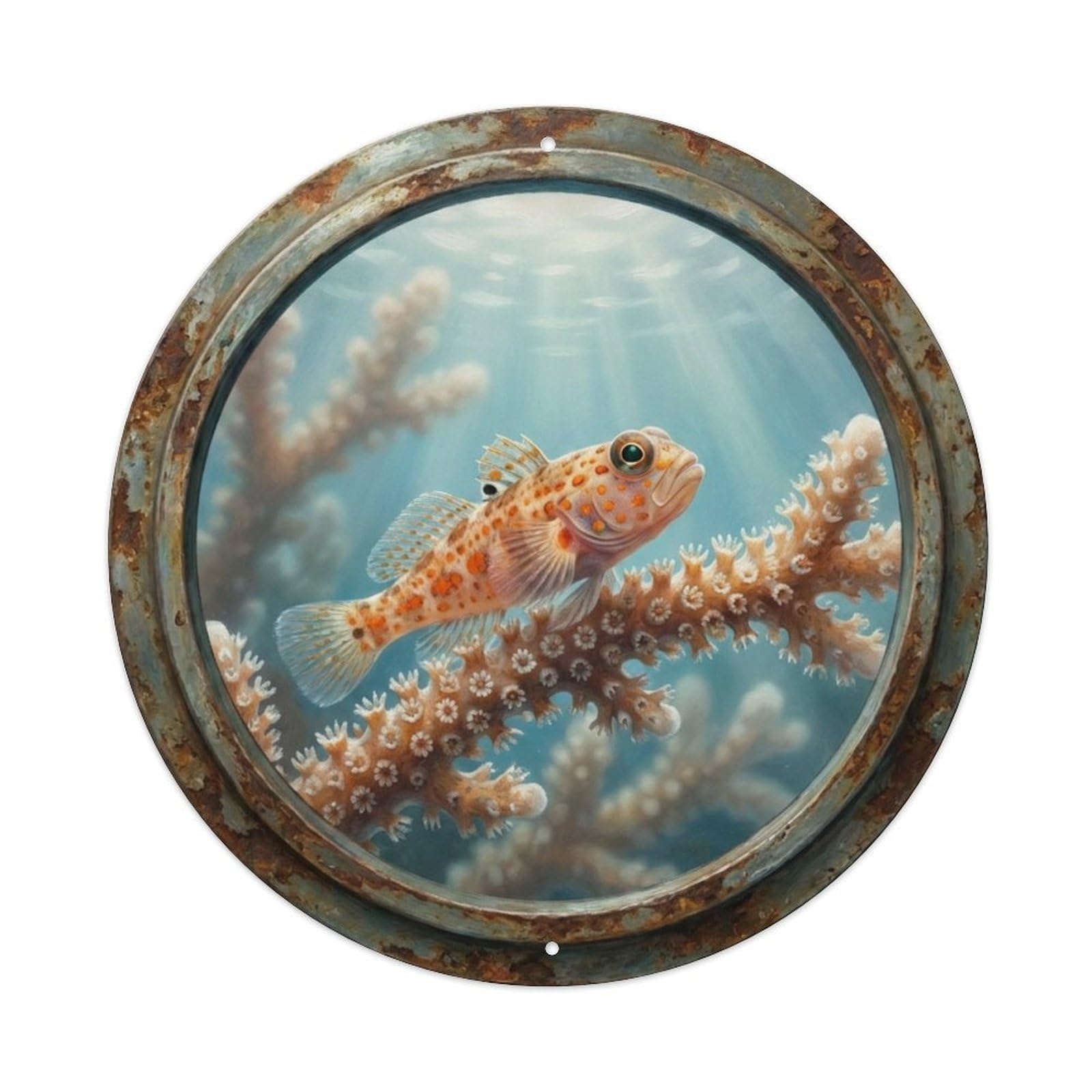 Vintage Porthole Goby Perch Ship Window Undersea Deep Sea Metal Tin Sign