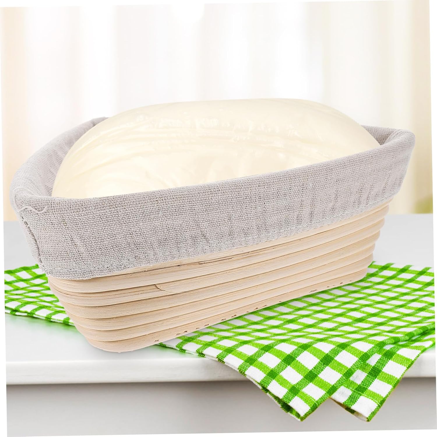 Triangular Bread Proofing Basket Hand Woven Bread Basket 23x23x8cm with Khaki Cloth Cover Baking Accessory for Home Bakery and Artisan Sourdough Making