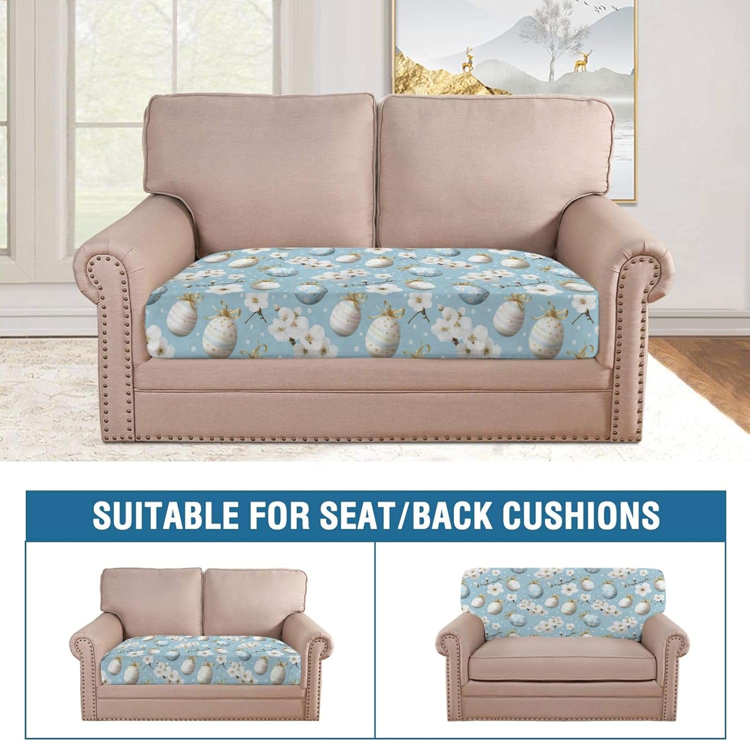 Cherry Blossom Easter Loveseat Covers Couch Covers for 2 Cushion Couch, 2-Piece Stretch Sofa Slipcovers Anti-Slip Washable Furniture Protectors for Dogs Pets