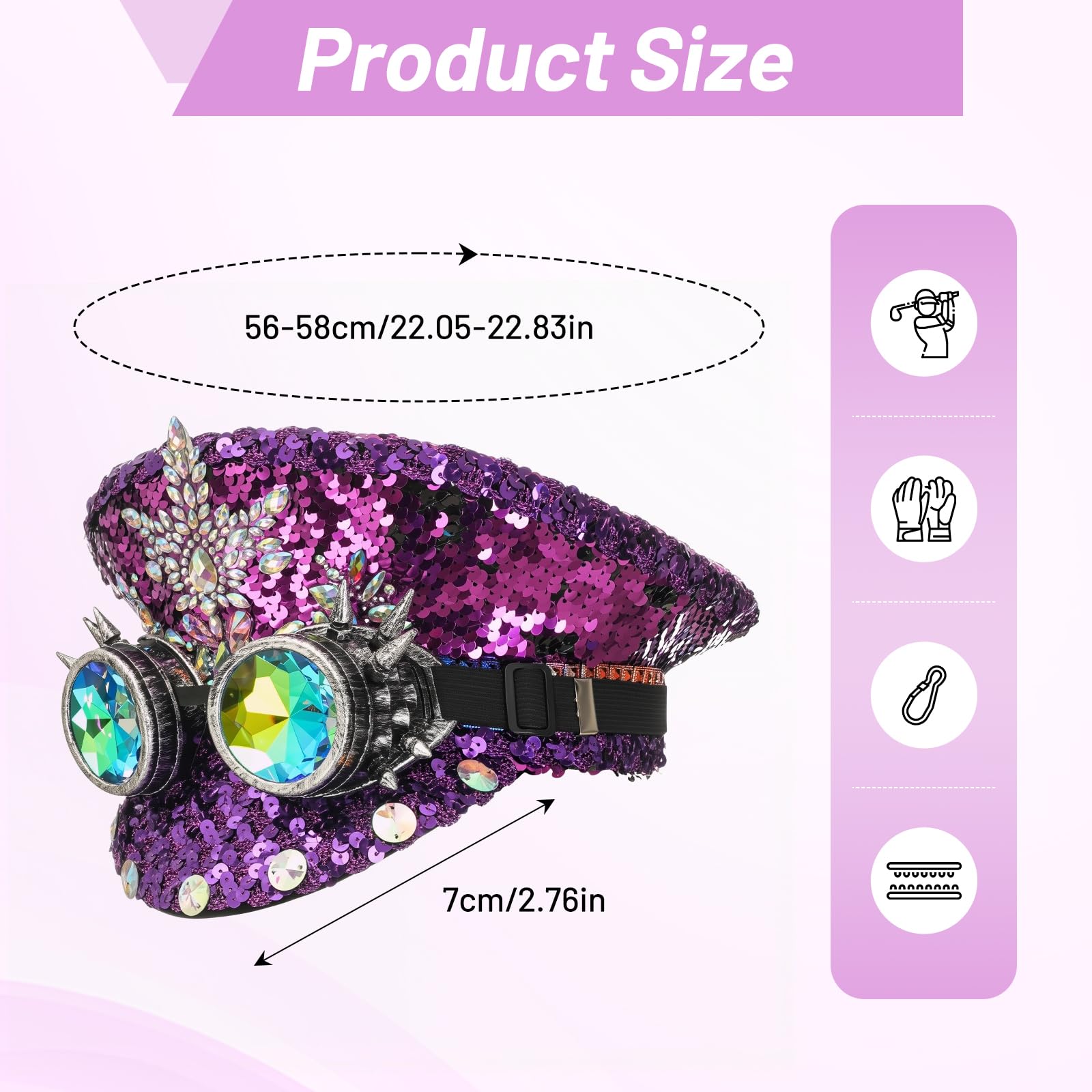 F Fityle Gothic-Hut, Partyhut, Glitzer-Pailletten-Kopfbedeckung, Strass-Brauthut für Karneval, Verkleidung, Bühnenshow, Braut, Hochzeit, Geburtstag, lila
