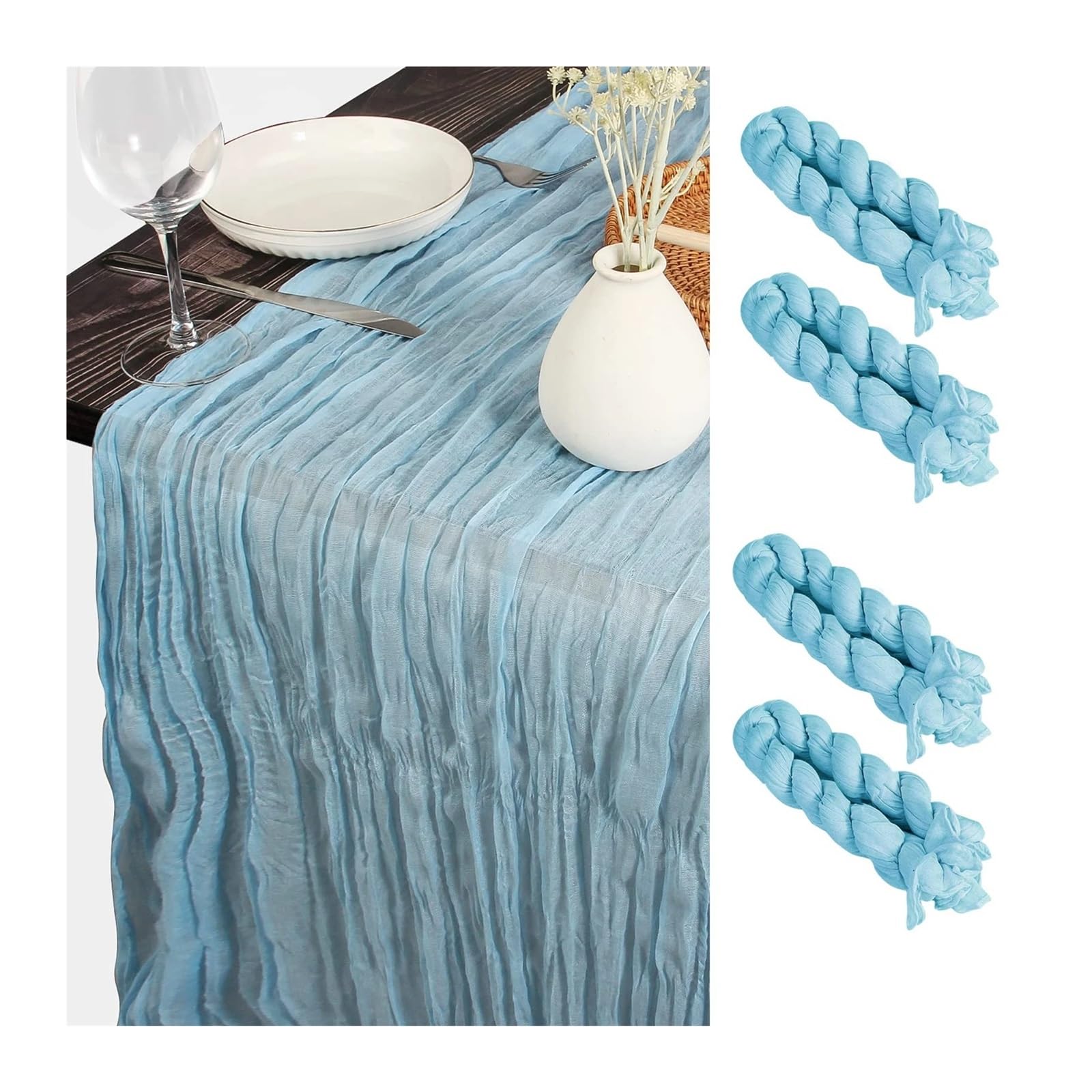 Cotton Table Napkins, Cheesecloth Gauze Table Runner Multicolor 10 Pcs Multiple Sizes(Blue,10PCS 90X400cm)