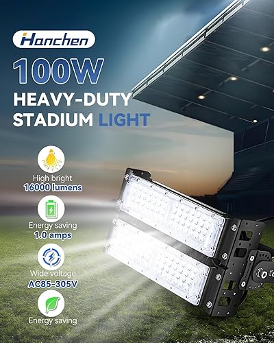 Miniatura 2 de Hanchen Luz LED para estadio de 300 W, luz de inundación 48000LM 6500K, luz de estadio AC85-305V, luz de inundación de estadio IP66, accesorio de