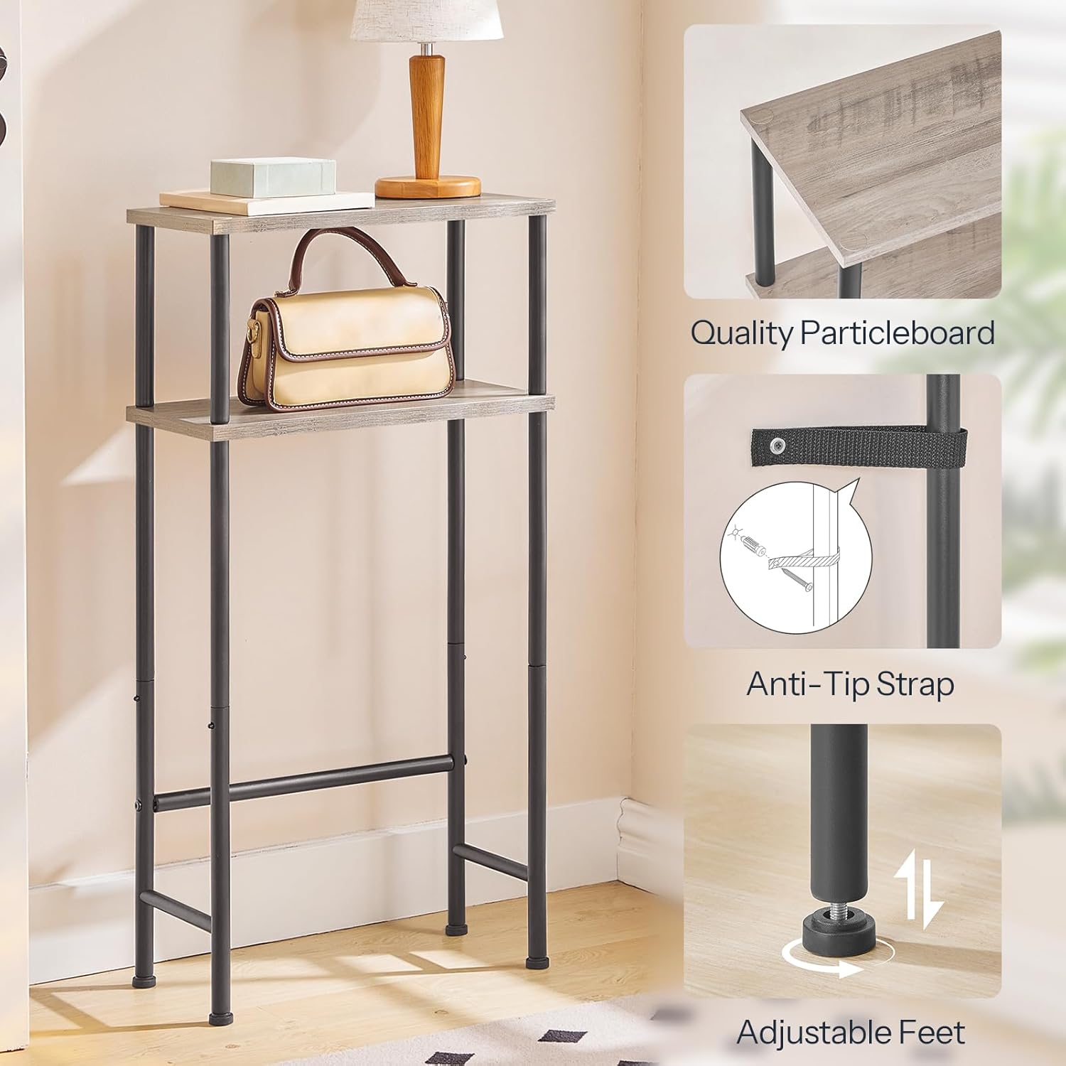 HOOBRO Narrow Console Table for Small Space, 15.7" Entryway Table with Storage, 2 Tier Sofa Table with 2 Shelves, Skinny Console Table for Entryway, Hallway, Living Room, Greige and Black BG40XG01