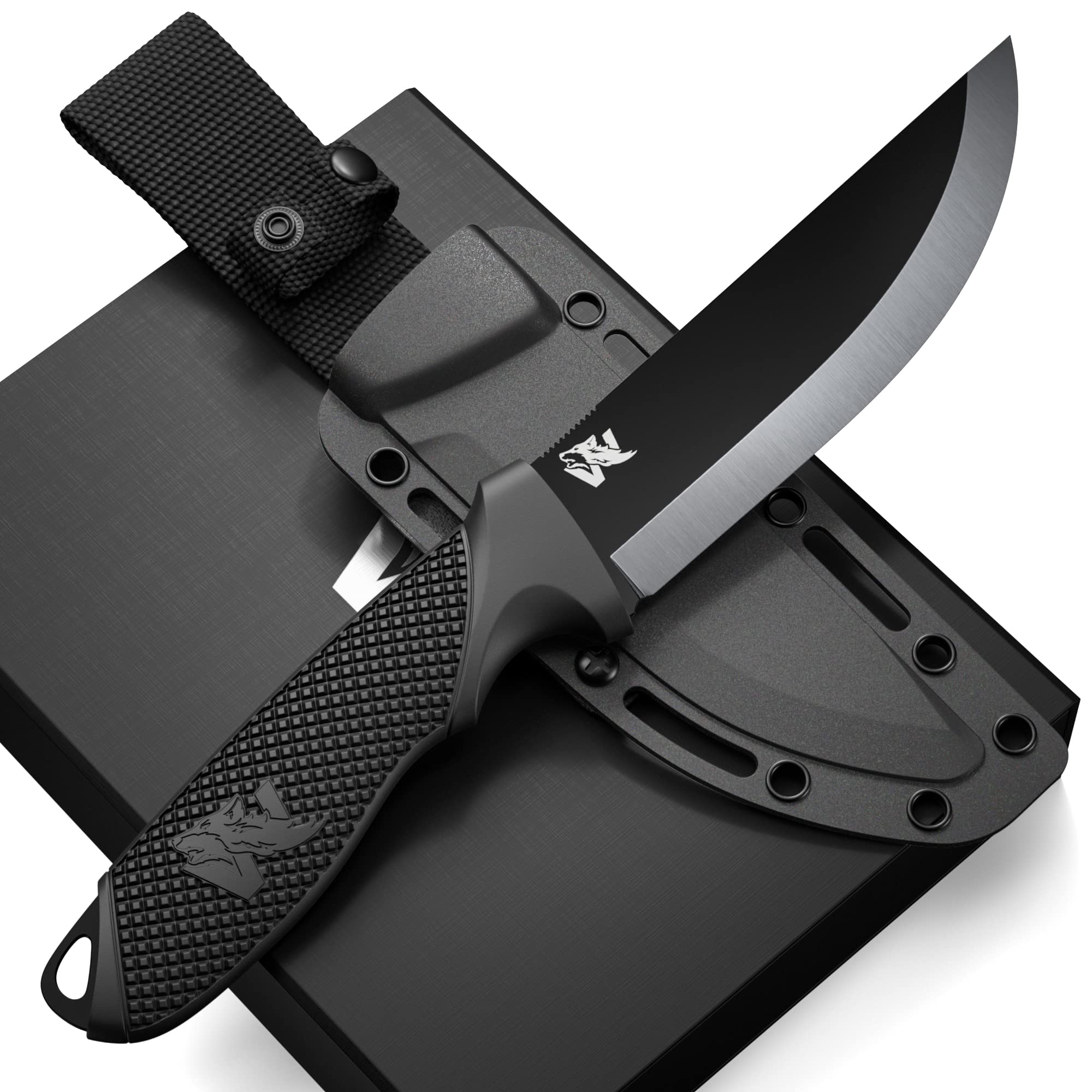 ODENWOLF W-SCANDI Angelmesser mit feststehende Klinge - Inkl. Scheide - Ideales Outdoor-Messer aus einem Stück D2 Stahl gefertigt - Premium Survival Messer - Perfektes Bushcraft Messer Outdoor