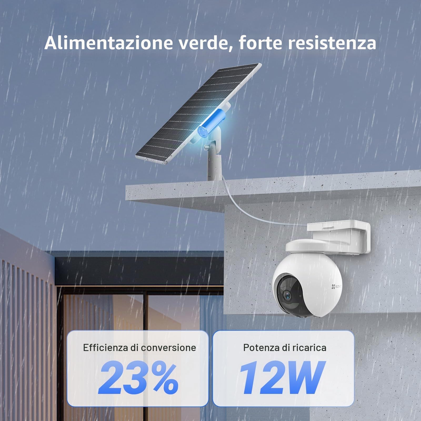 EZVIZ Pannello Solare di Ricarica, Progettato per Le telecamere Batteria BC1C (eLife), BC1 e C3A, Impermeabile, Montaggio Regolabile (con Cavo di 4 Metri), Alimentazione Continua