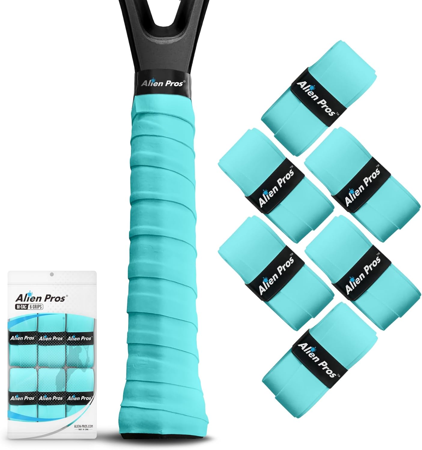 Alien Pros M-Tac Tennis Overgrip Tape - 6 Pre-Cut Anti-Slip Grips for Sweat Absorption & Tac Control