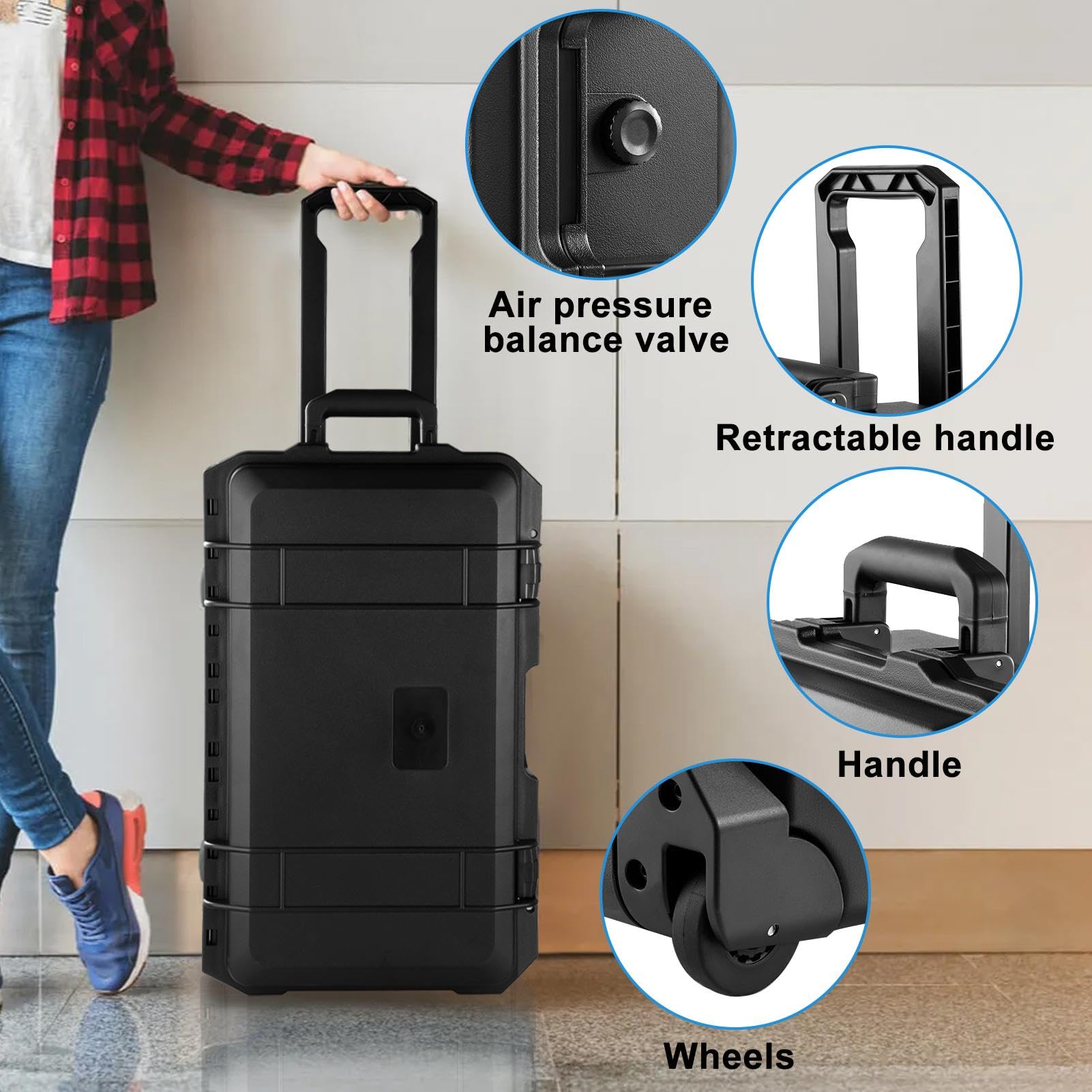 Custodia Fotocamera Con Ruote Valigia Trolley Impermeabile A Guscio Rigido | Valigia Fotocamera A Rotelle Borsa Viaggio Per Attrezzatura Fotografica Outdoor, Treppiede, , Obiettivi