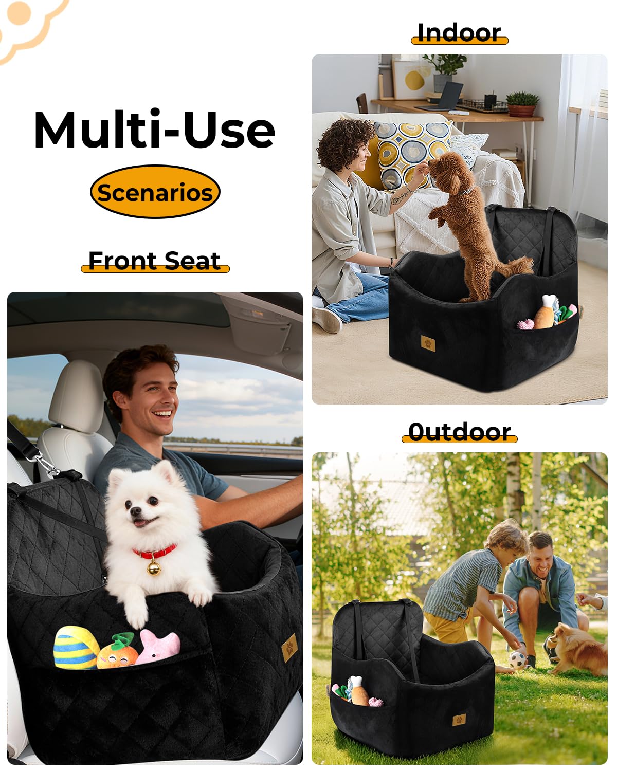 Ishineon Dog Car Seat for Small/Medium Dogs, Detachable Washable Dog Booster Car Seat Under 35lbs, High-Support Memory Foam,Travel Bed with Storage Pockets - image 7