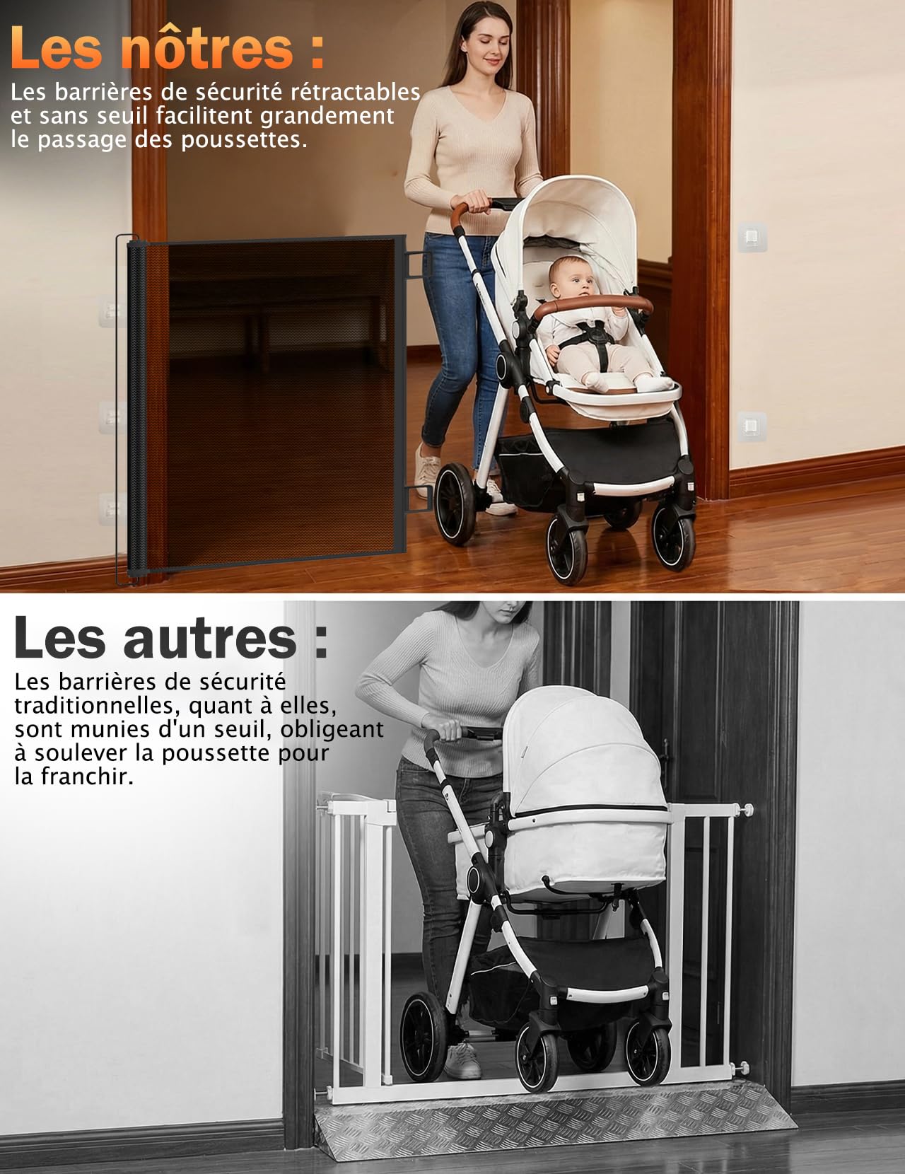 Barrière de Sécurité Chien et Enfant Rétractable Extensible (Noir, Épaisseur 110cm)