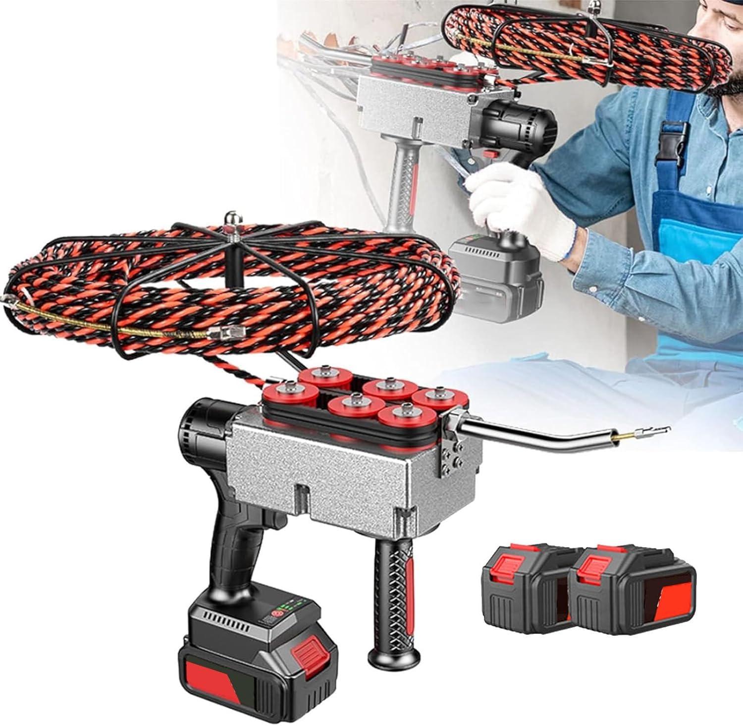 Cinta Pasacables, Extractor De Cables para Tendido De Electricista, Herramienta De Tiros Automática Inteligente, Batería 25000mAh/37500mAh, Guía Pasacables Profesional 40m/min