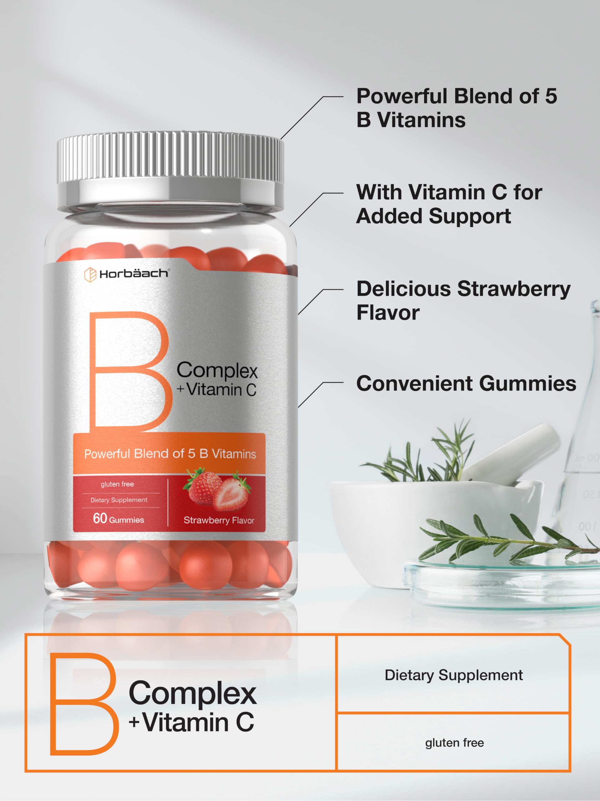 Horbäach B Complex Vitamins | 60 Gummies | with Vitamin C — Amazon image 4