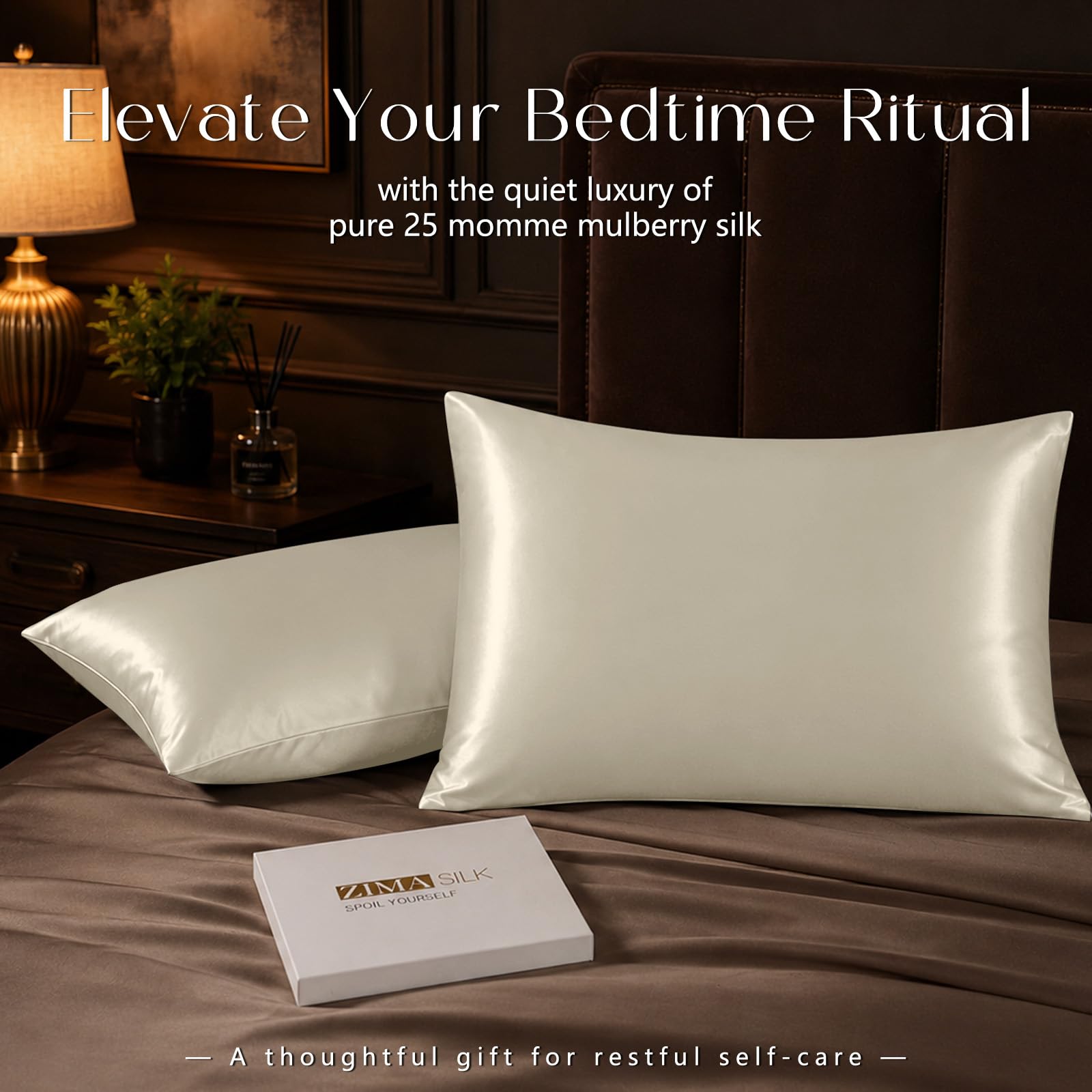 ZIMASILK 25 Momme 100% Pure Mulberry Silk Pillow Cases, Ivory, King