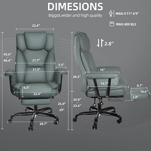 Miniatura 3 de Toszn - Silla de oficina ejecutiva reclinable con reposapiés silla de oficina grande y alta con respaldo de 180 asiento de oficina de cuero