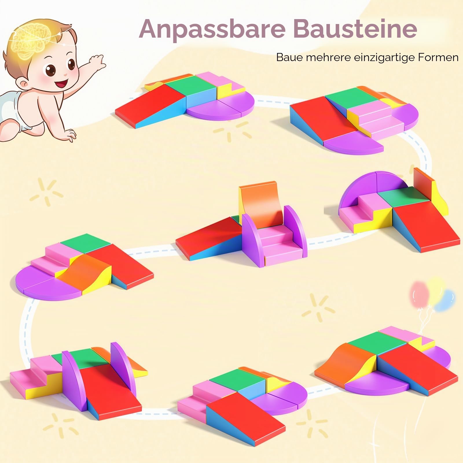 Hoyiyobi Schaumstoff-Kletterblöcke für Kinder, Schaumstoff-Bausteine ​​XXL, Montessori-Spielzeug für Kinder, waschbarer Bezug für Indoor-Spaß, Baby-Soft-Spielset (Gemischte Farbe-6)