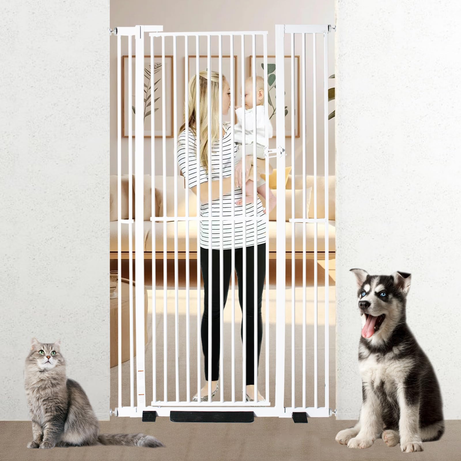 71 inch Extra Tall Cat Gate Baby Gate, Extra Wide Adjustable 29.92"-43", Pressure Mounted Walk Through Swing Safety Dog Pet Gates for Stairs, Doorways, Kitchen