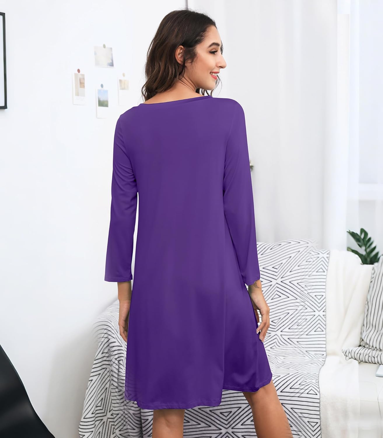 WiWi Nightgowns for Women Bamboo Viscose Cooling Sleepwear Super Soft Satin V Neck Sleepshirts Long Sleeve Nightshirt S-4X - Image 2