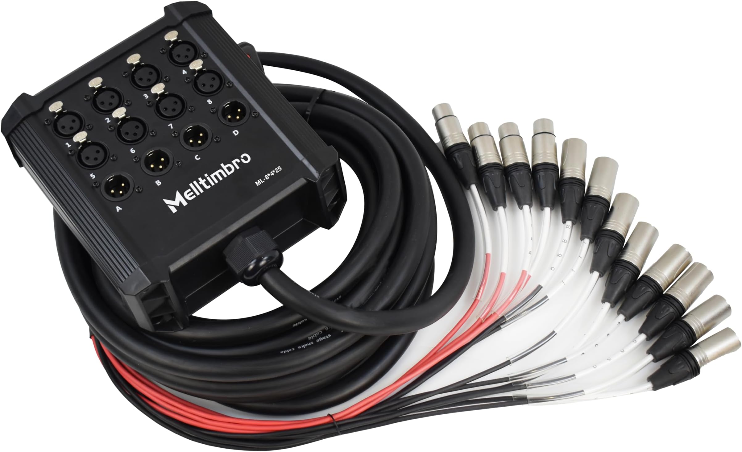 Speakers Low Profile XLR Send Circuit Board Snake Cable, XLR Splitter Cable, Small Footprint XLR Box Snake for Live, Recording, Stage, Studio, 8 Channel 4 Return 25 Feet Long
