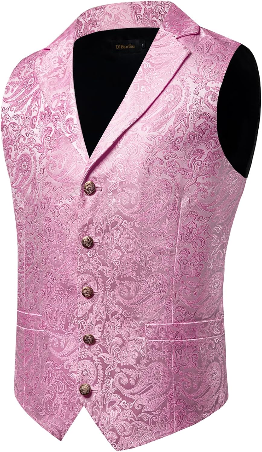 DiBanGu Mens Paisley Vest and Tie Set Silk Dress Waistcoat Necktie Wedding Party Casual Formal Dress Vest for Tuxedo