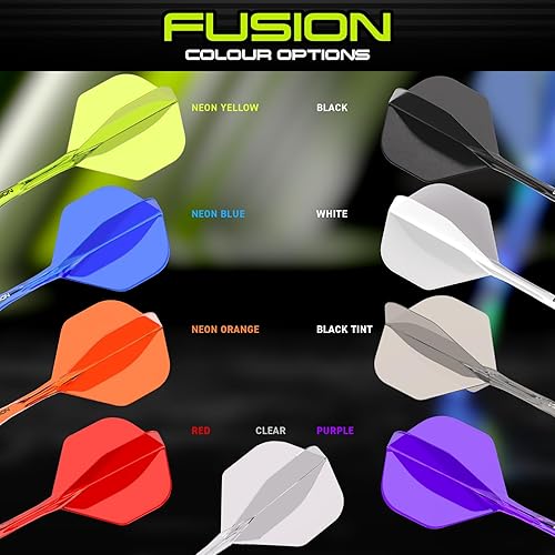 Miniatura 29 de Winmau Darts Fusion - Sistema integrado de vuelo y eje - Forma y diseño n.º 2 - Disponible en corto, intermedio y mediano - transparente, rojo