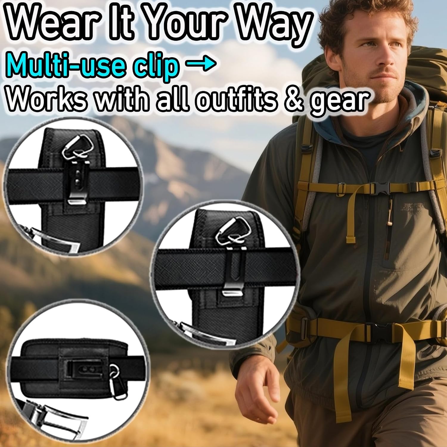 DpS Holster for iPhone 16e 16 15 14 13 12 & Pro Models, Galaxy S25, S24, S23, S22 Phone Belt Holder Case with Clip, Rugged Nylon Carrying Pouch w Card Holder (Fits Otterbox Cover on),Black (Medium) - Image 4