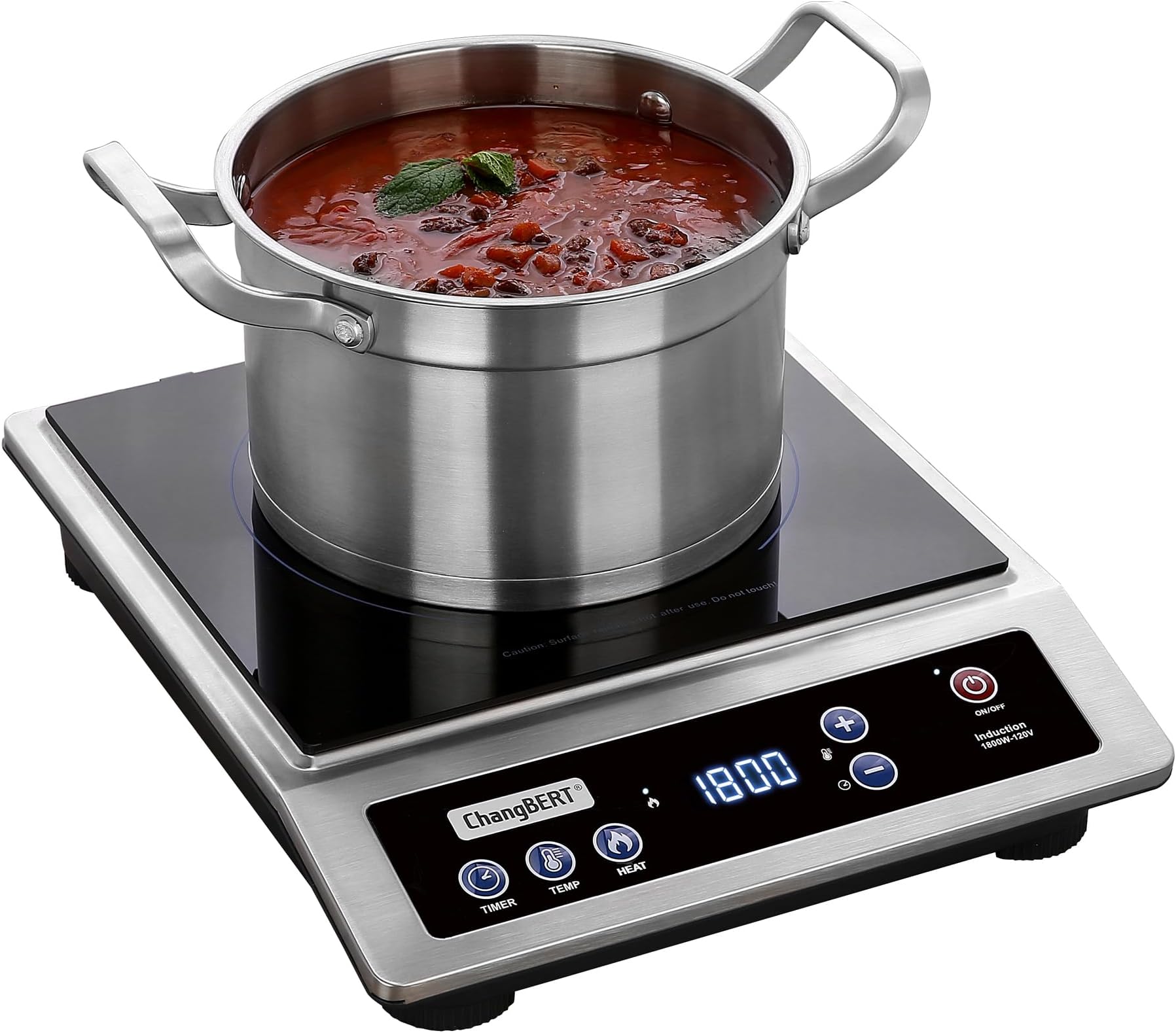 Induction Cooktop, Portable Cooker, Large 8” Heating Coil, 18/10 Stainless Steel Commercial-Grade Burner with NSF-certificated, 10-Hour Timer, 1800W Professional Countertop