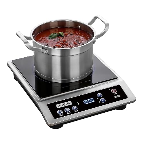 ChangBERT Induction Cooktop, Commercial Grade Portable Cooker, Large 8ā Heating Coil, Premium Stainless Steel Countertop Burner with NSF Certified, 10 Hours Timer Powerful 1800W Professional Hot Plate