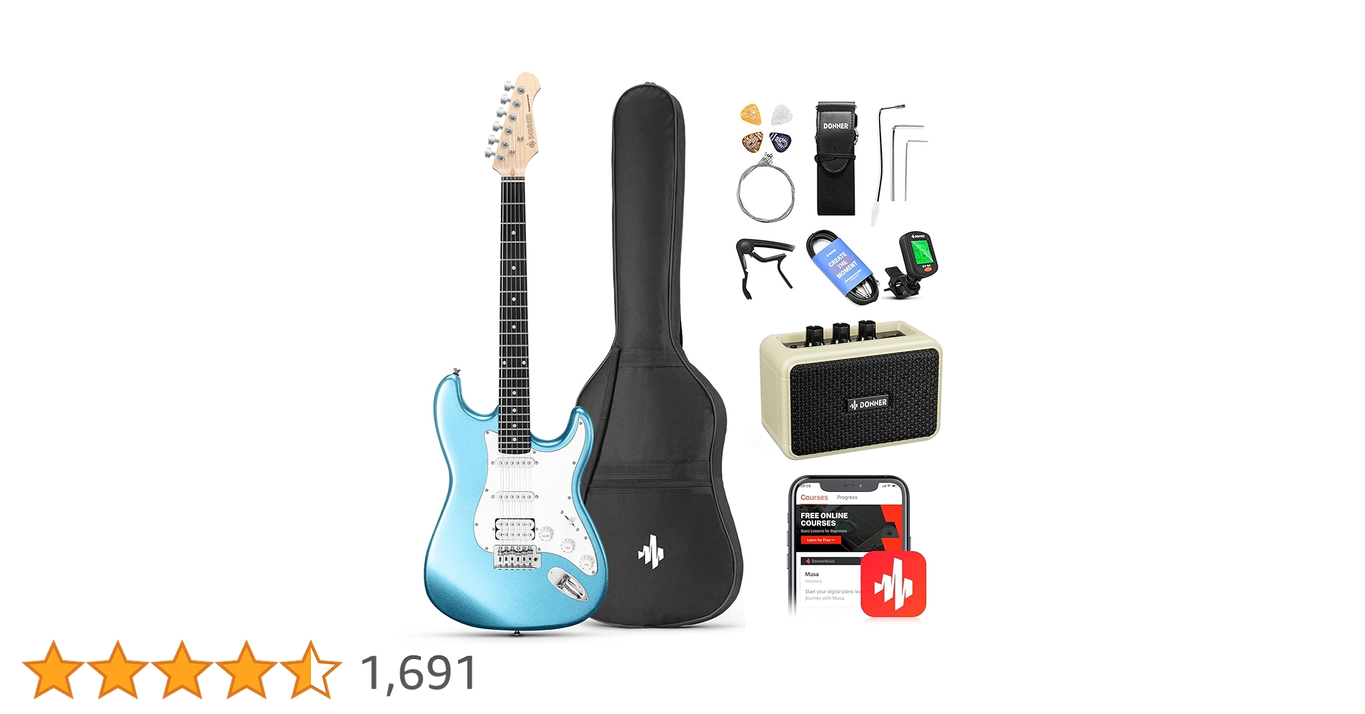Donner DST-100T 39 Inch Electric Guitar Beginner Kit Solid Body