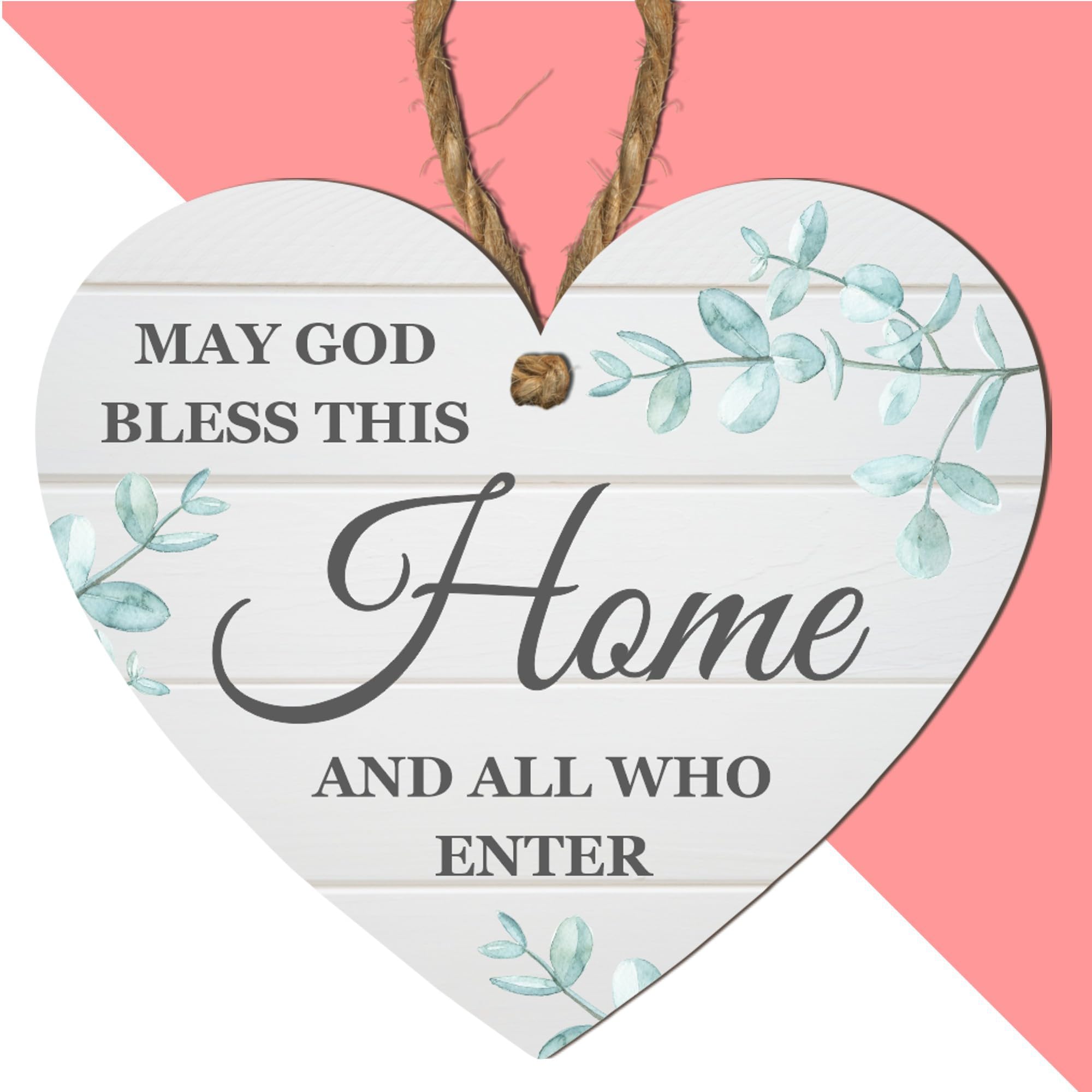 Swavecat Cartello decorativo in legno rustico con scritta in lingua inglese Bless This Home and All Who Enter Decorazioni Segni per soggiorno e decorazione per la casa 16 x 16 cm